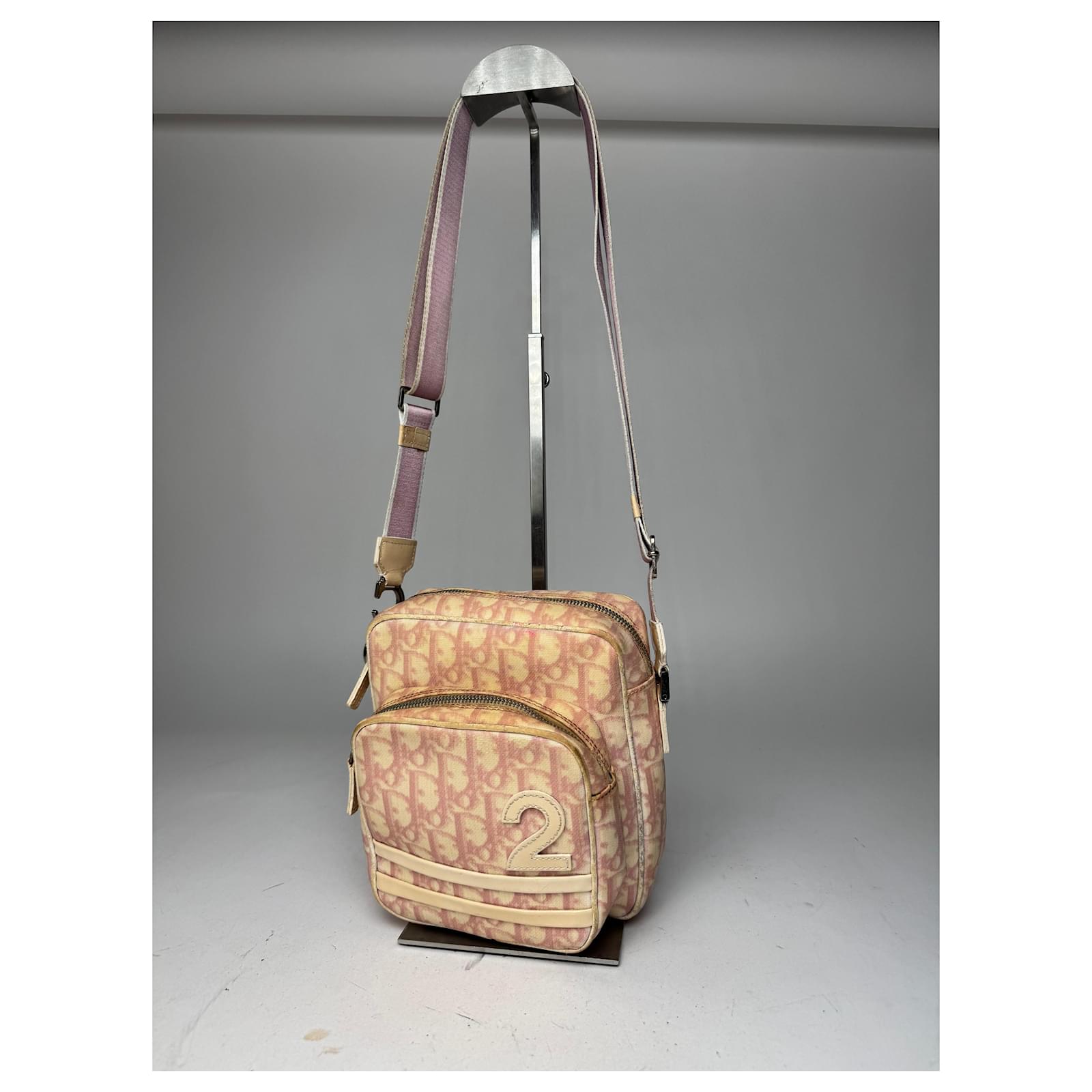 Vintage Dior Monogram 2Way Bag Beige Pink Leather ref Vintage Dior Monogram 2Way Bag Beige Pink Leather ref