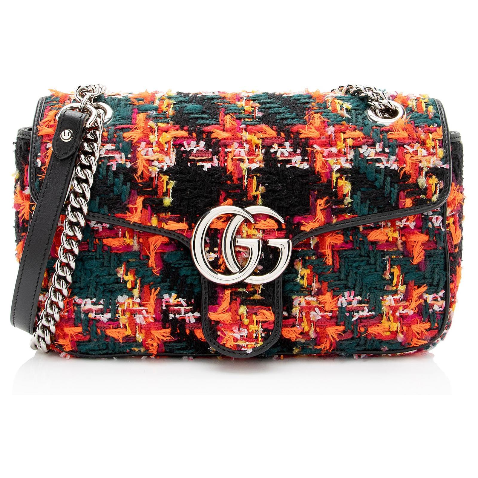 Gucci Tweed GG Marmont Small Flap Bag Black Leather ref.2602157