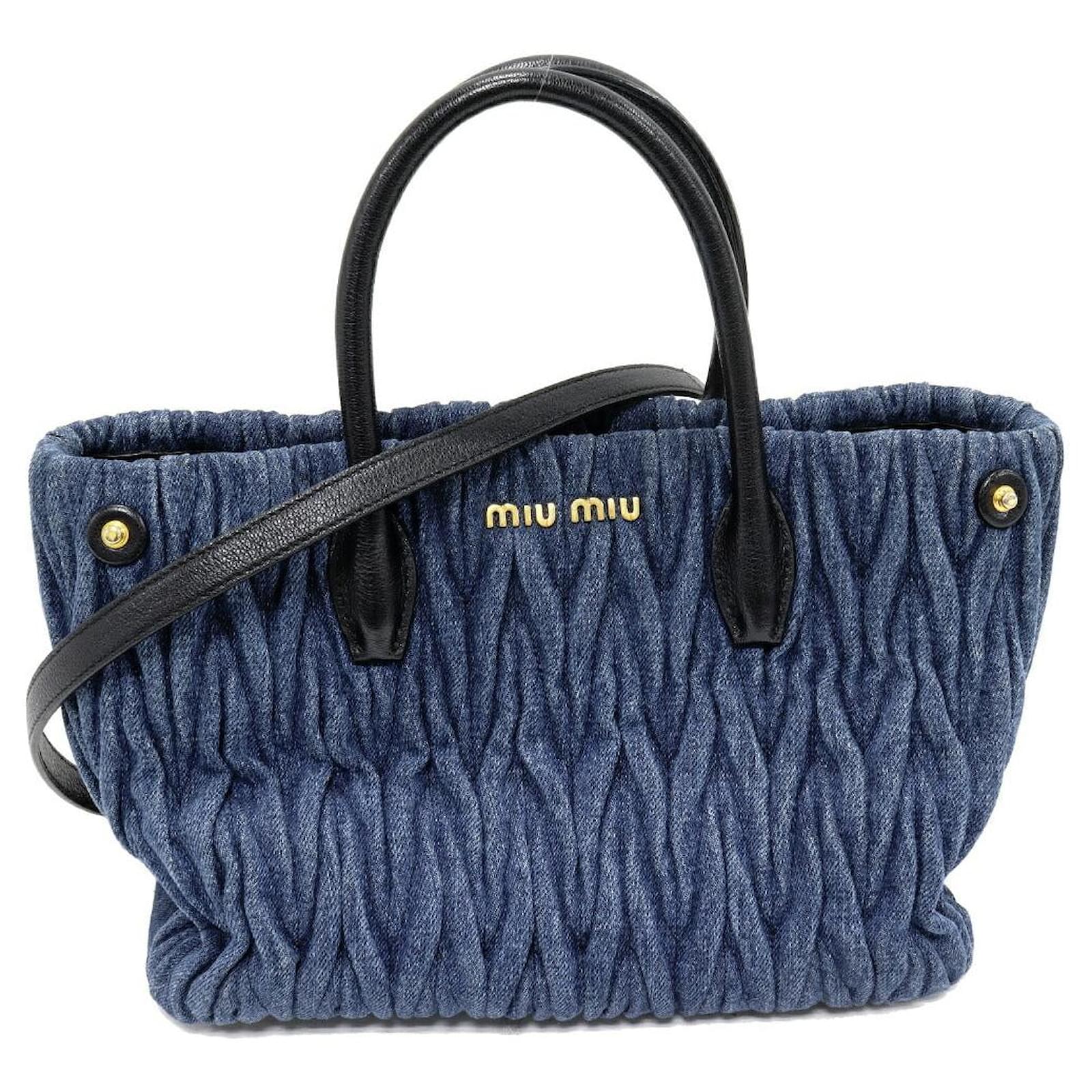 Miu Miu Denim Canvas Goat Leather Handbag Blue ref.2605482 - Joli