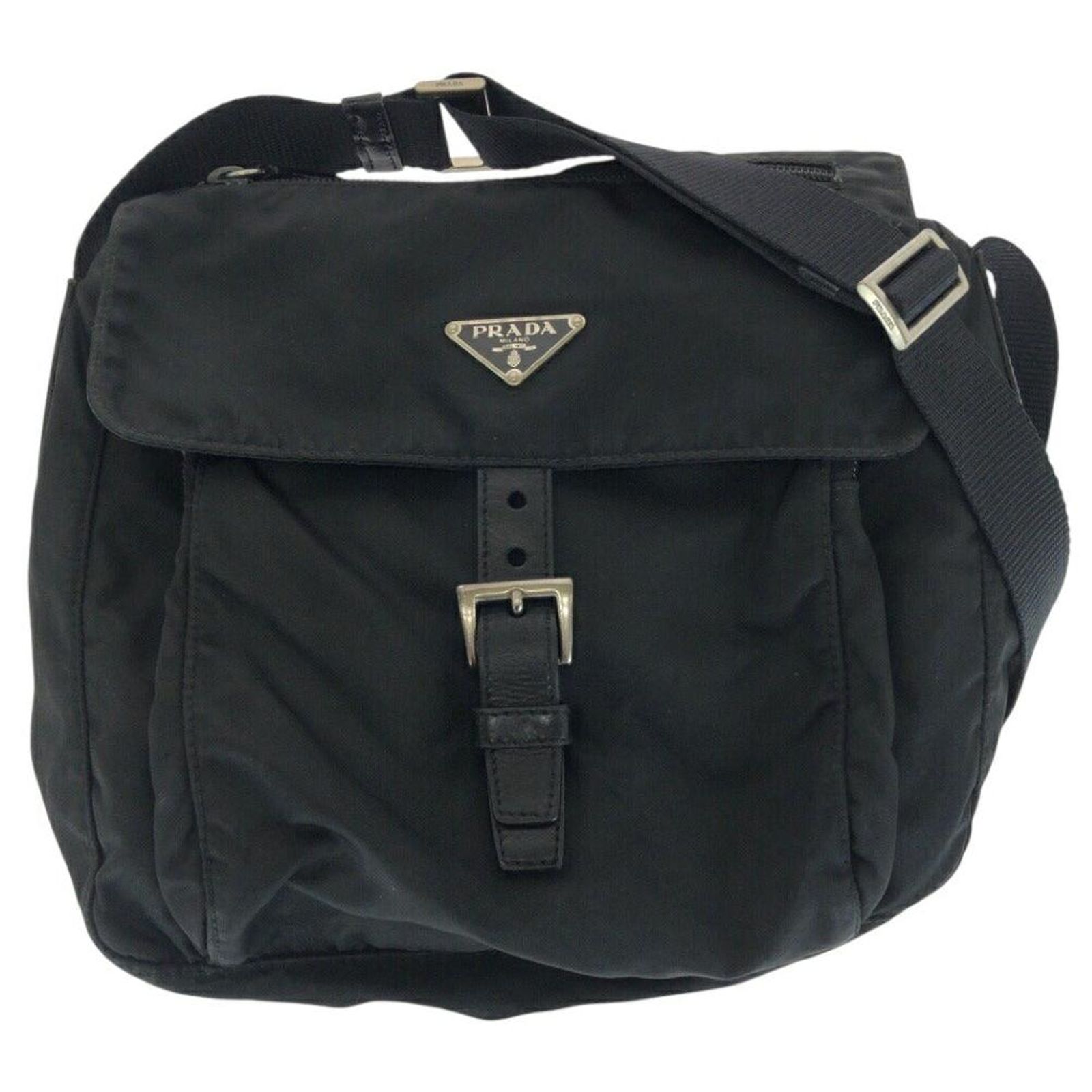 Prada Nylon Leather Tessuto Logo Shoulder Bag Black ref.2606174 