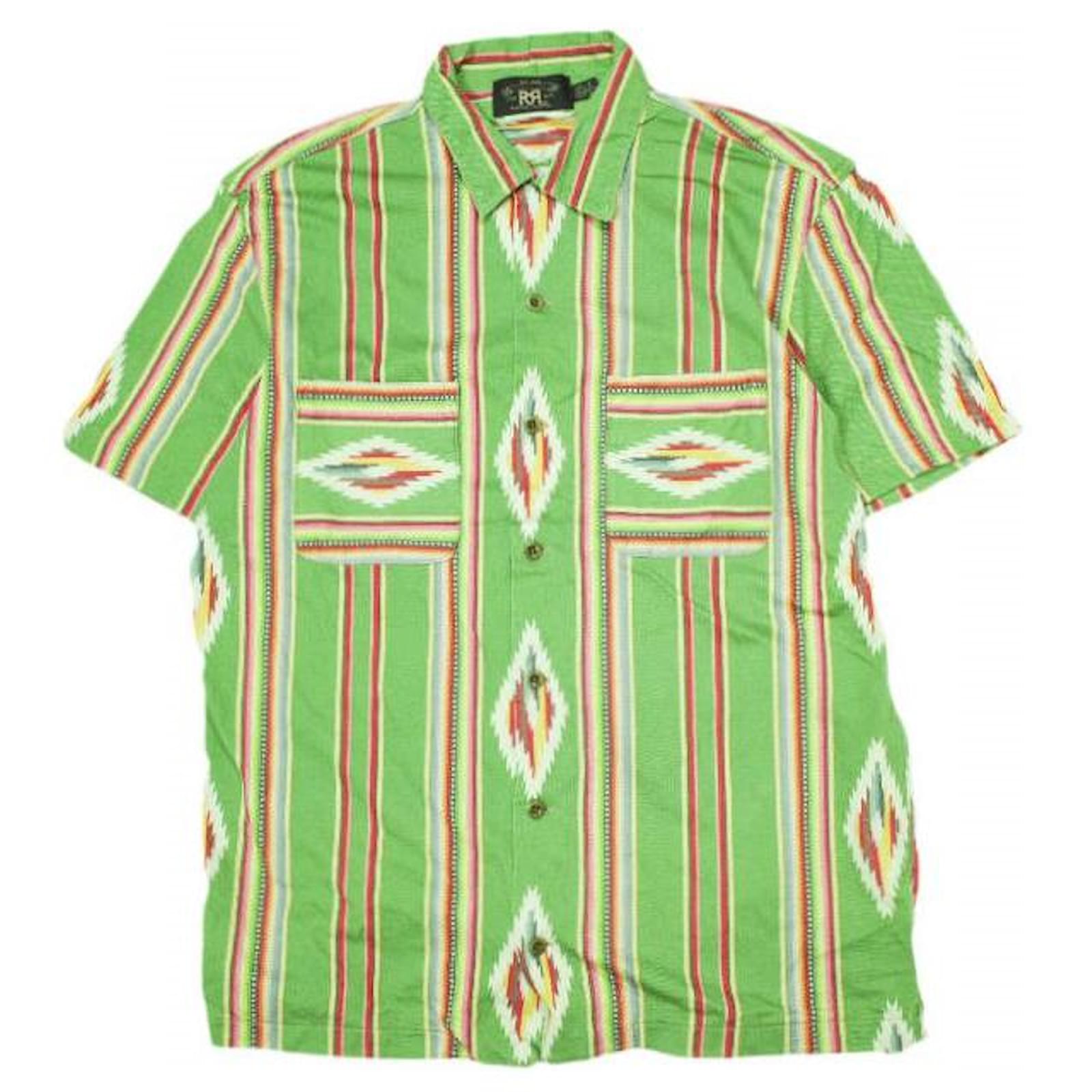 Ralph Lauren RRL NATIVE PRINT JERSEY CAMP SHIRT Cotton Shirt Green