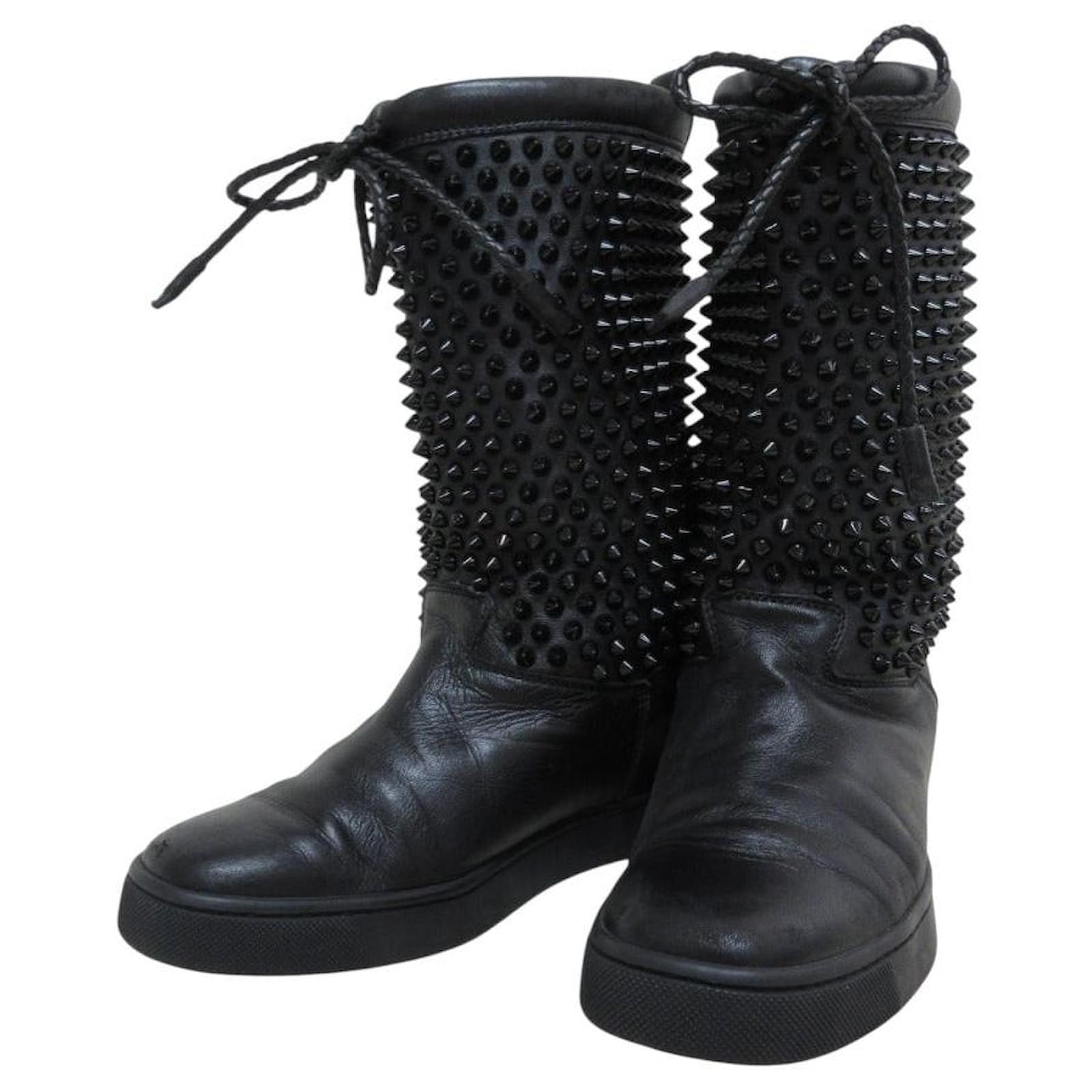 Christian Louboutin Spike Studs Shearling Boots Black Leather ref