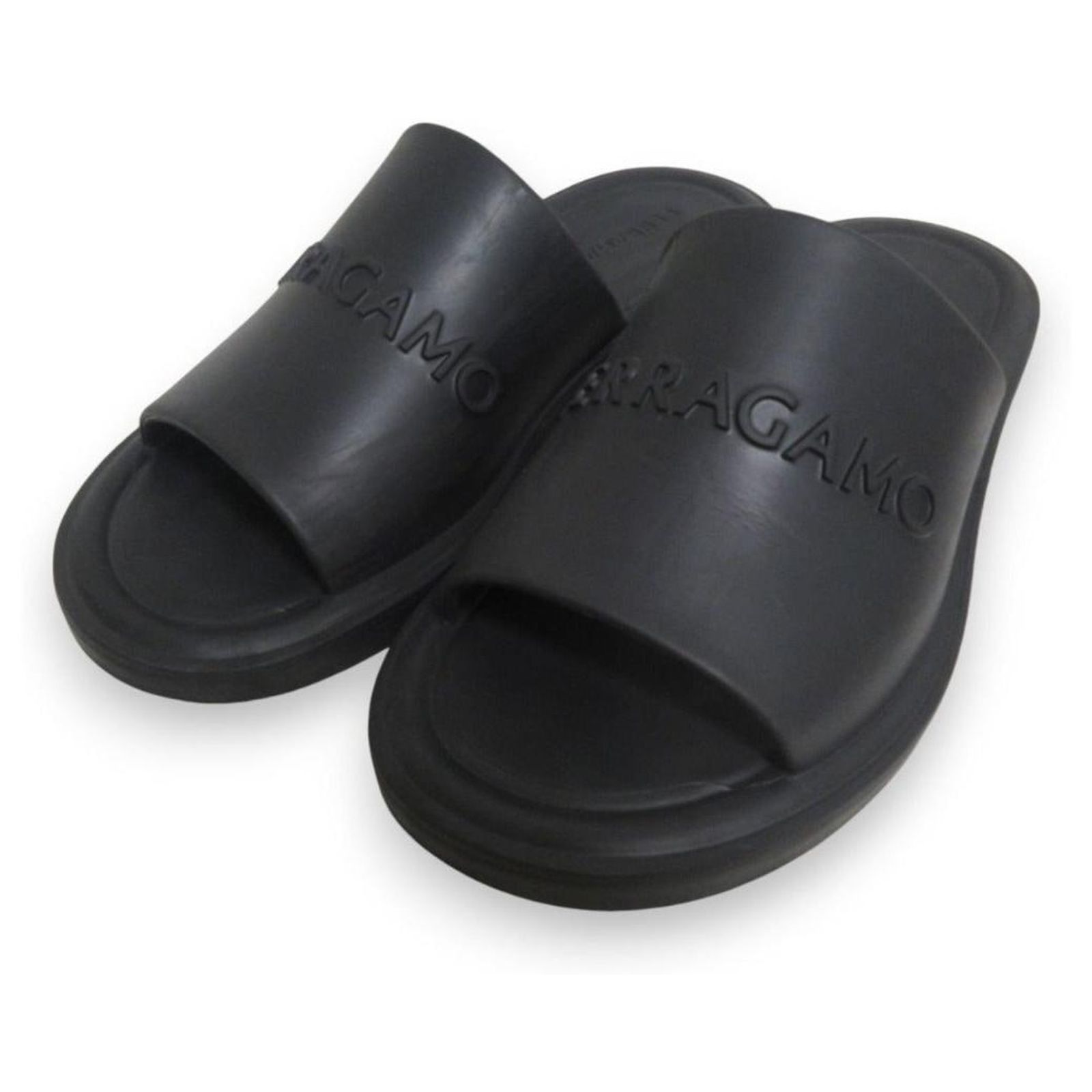 Salvatore Ferragamo GIUNEVA Slide Sandals Black Plastic ref 