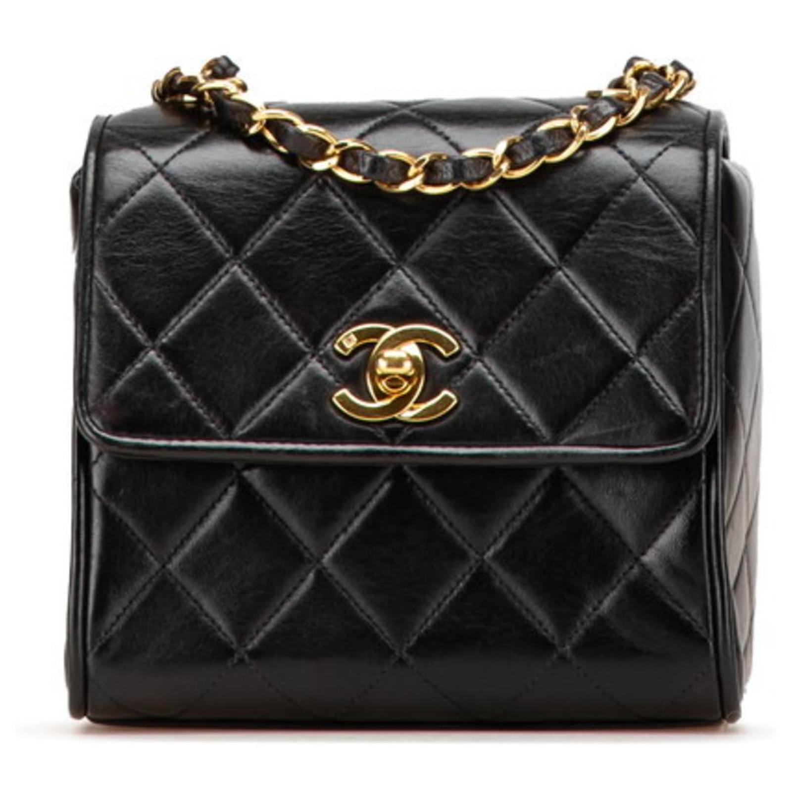 Chanel Matelasse Coco Mark Chain Shoulder Bag Black Leather ref