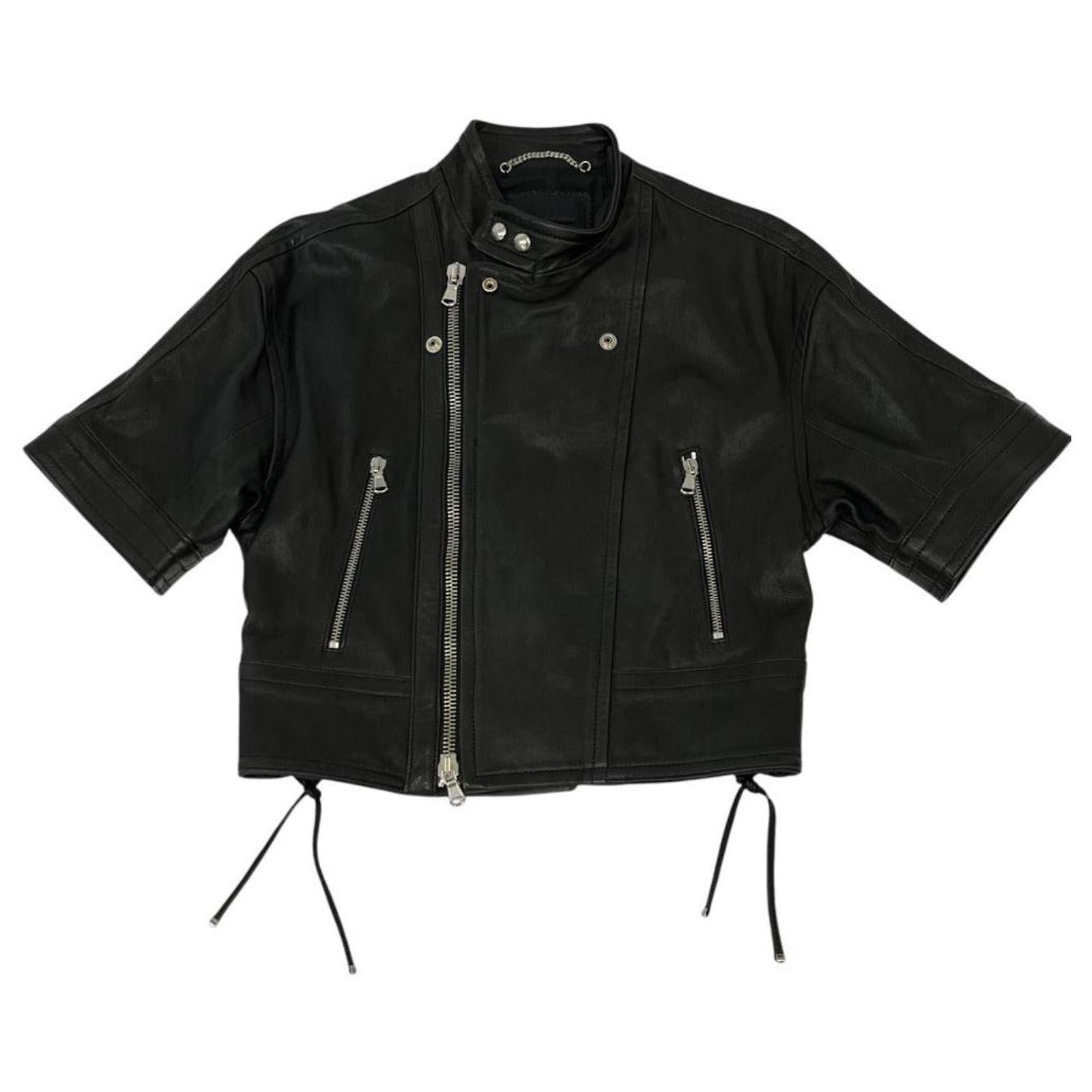 Autre Marque Diesel Black Gold Lamb Leather Short Sleeve Riders 