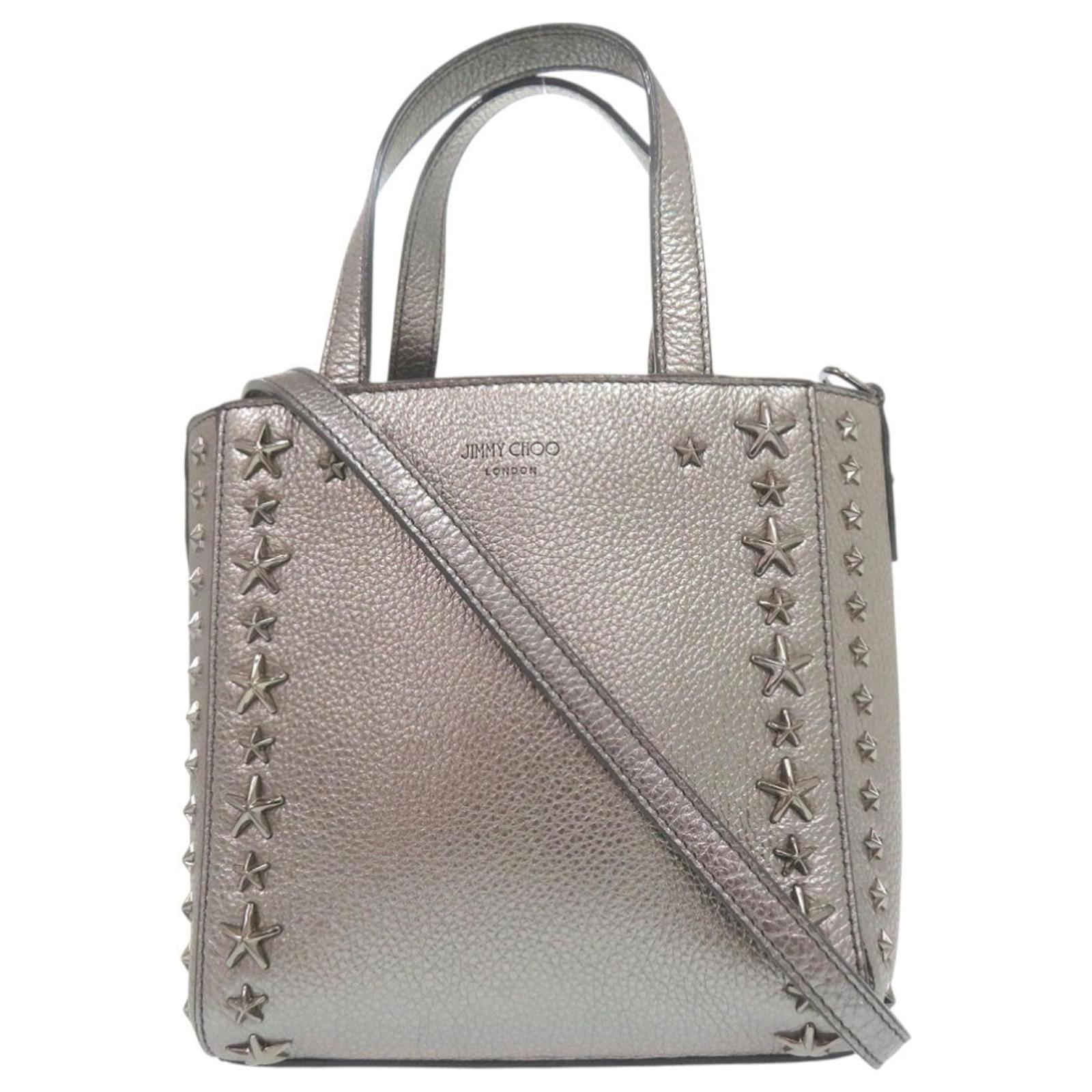 Jimmy Choo 2-way Mini Pegasi Star Stud Handbag Silvery Leather ref