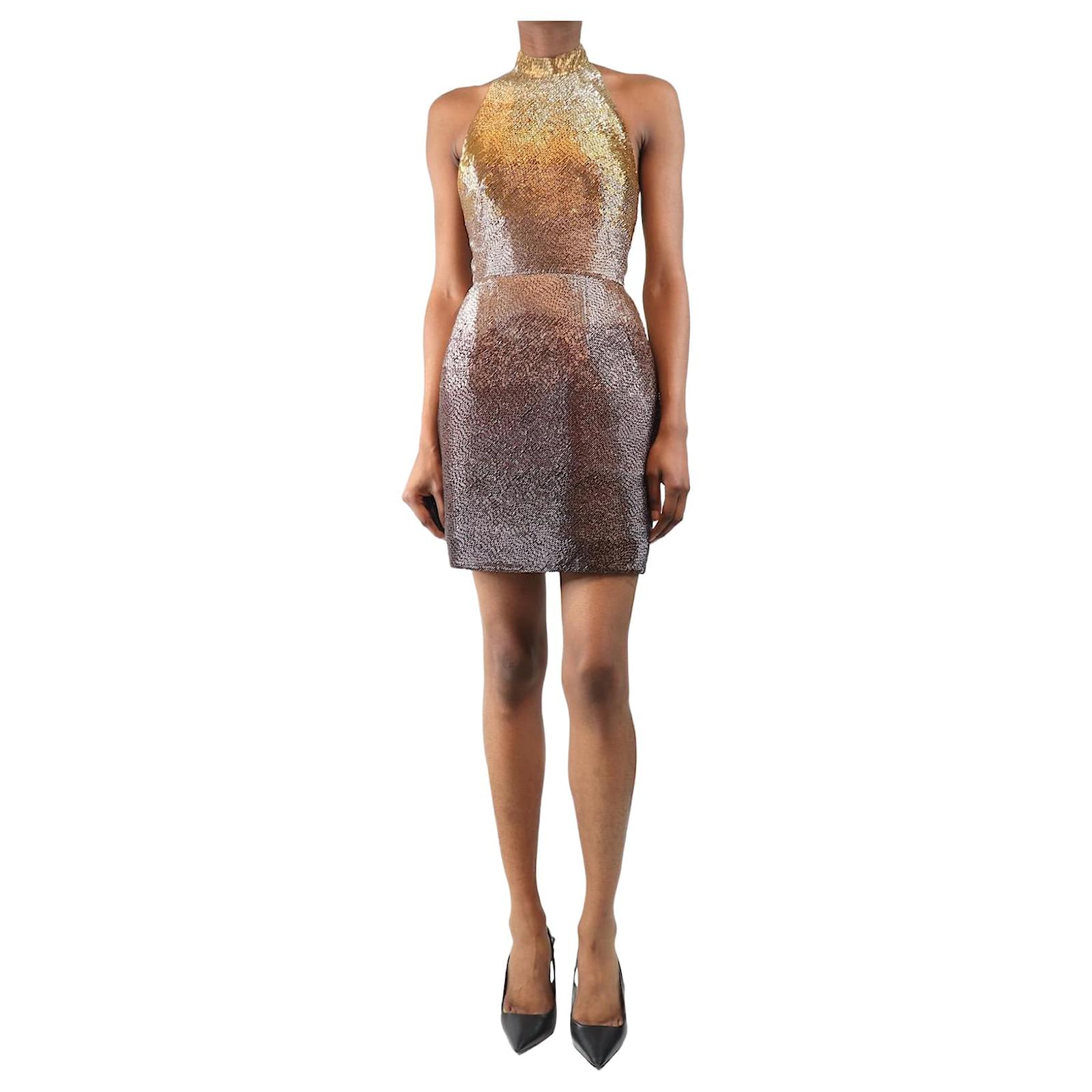 Oscar de la Renta Gold beaded ombre cocktail dress - size UK 4 Golden  Polyamide ref.JC2612843 (Sold) - Joli Closet
