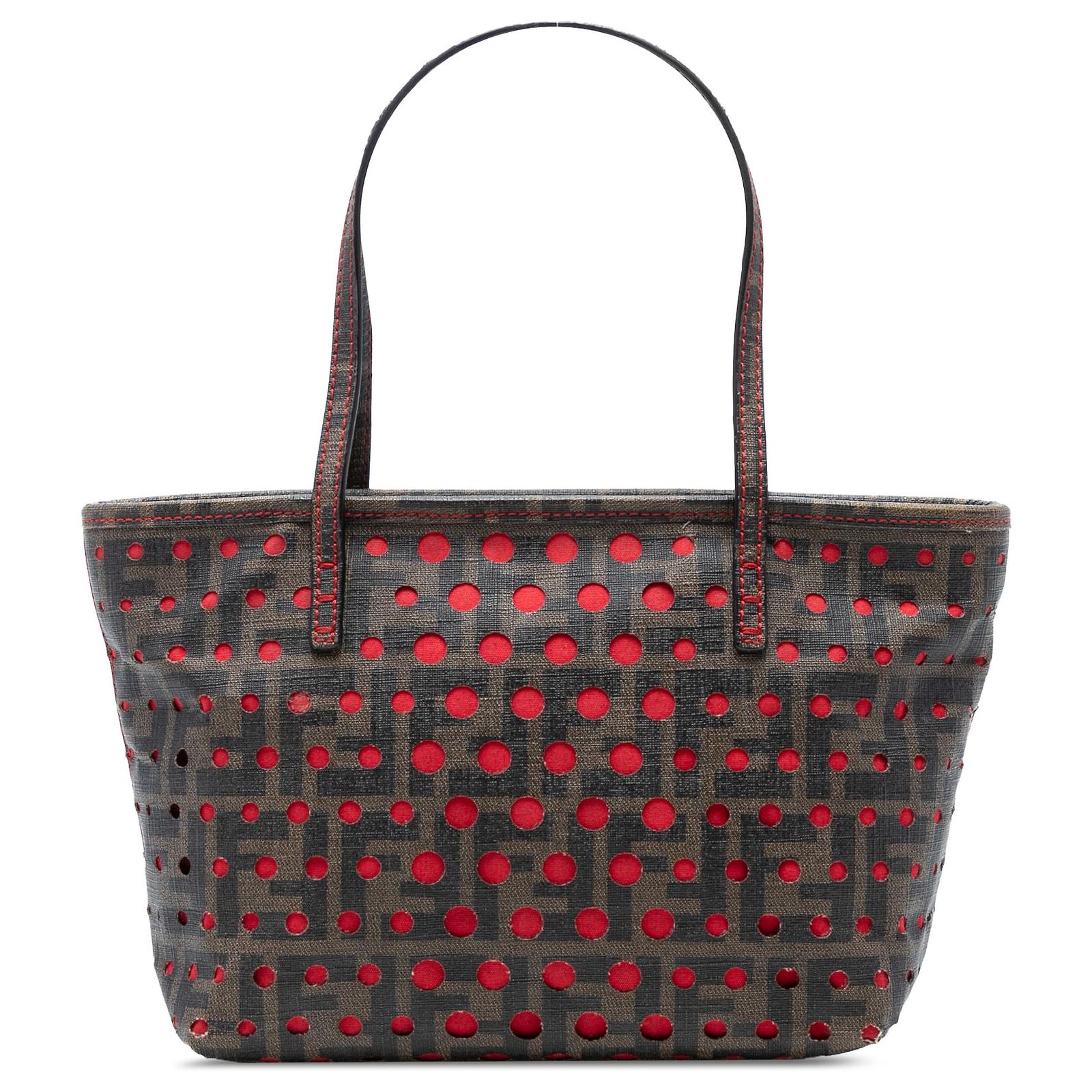 Fendi Small Perforated Zucca Spalmati #279353F77B Fendi Spalmati Zucca Coated Canvas Brown / Black Zip  main image 2