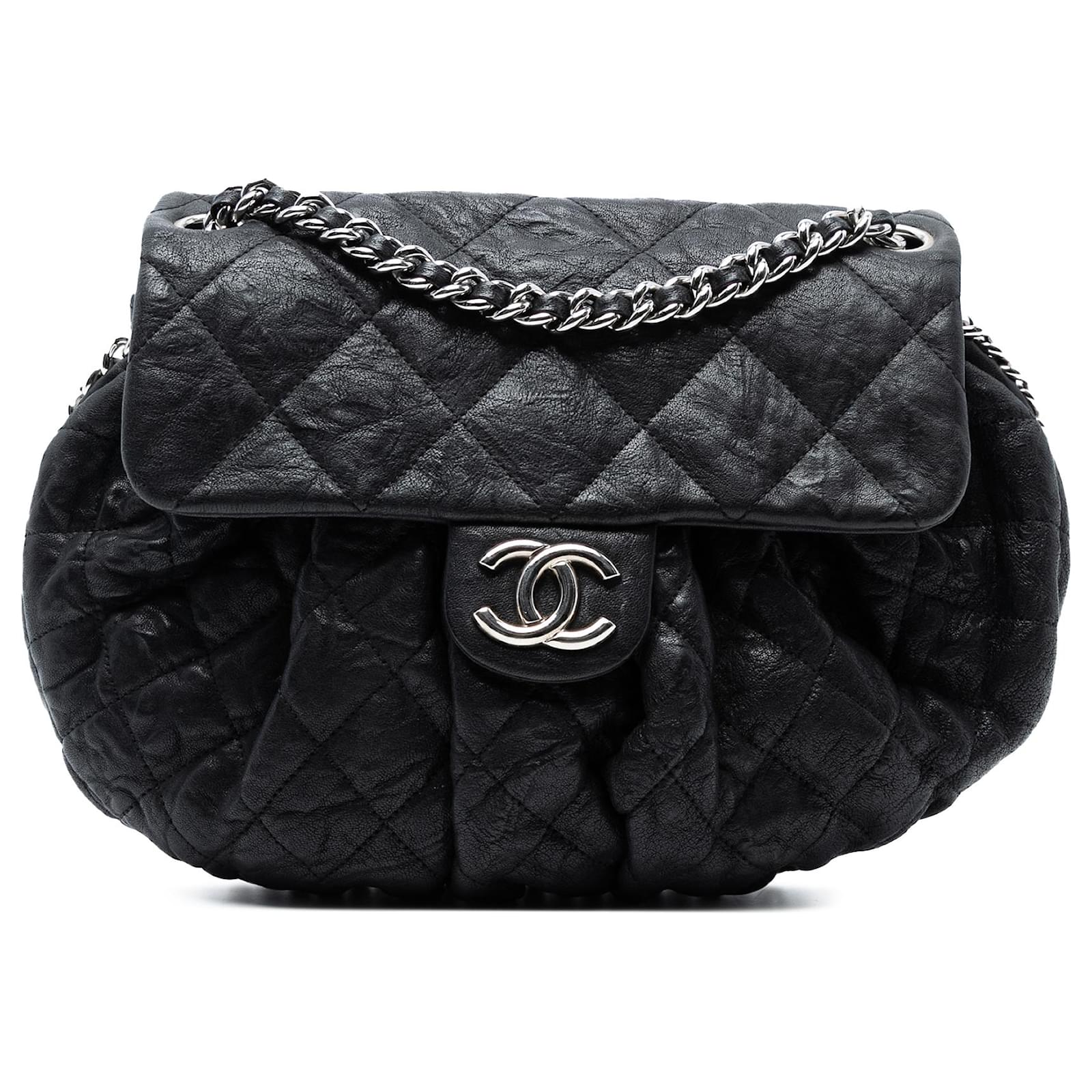 Chanel Black Medium Quilted Washed Lambskin Chain Around Messenger