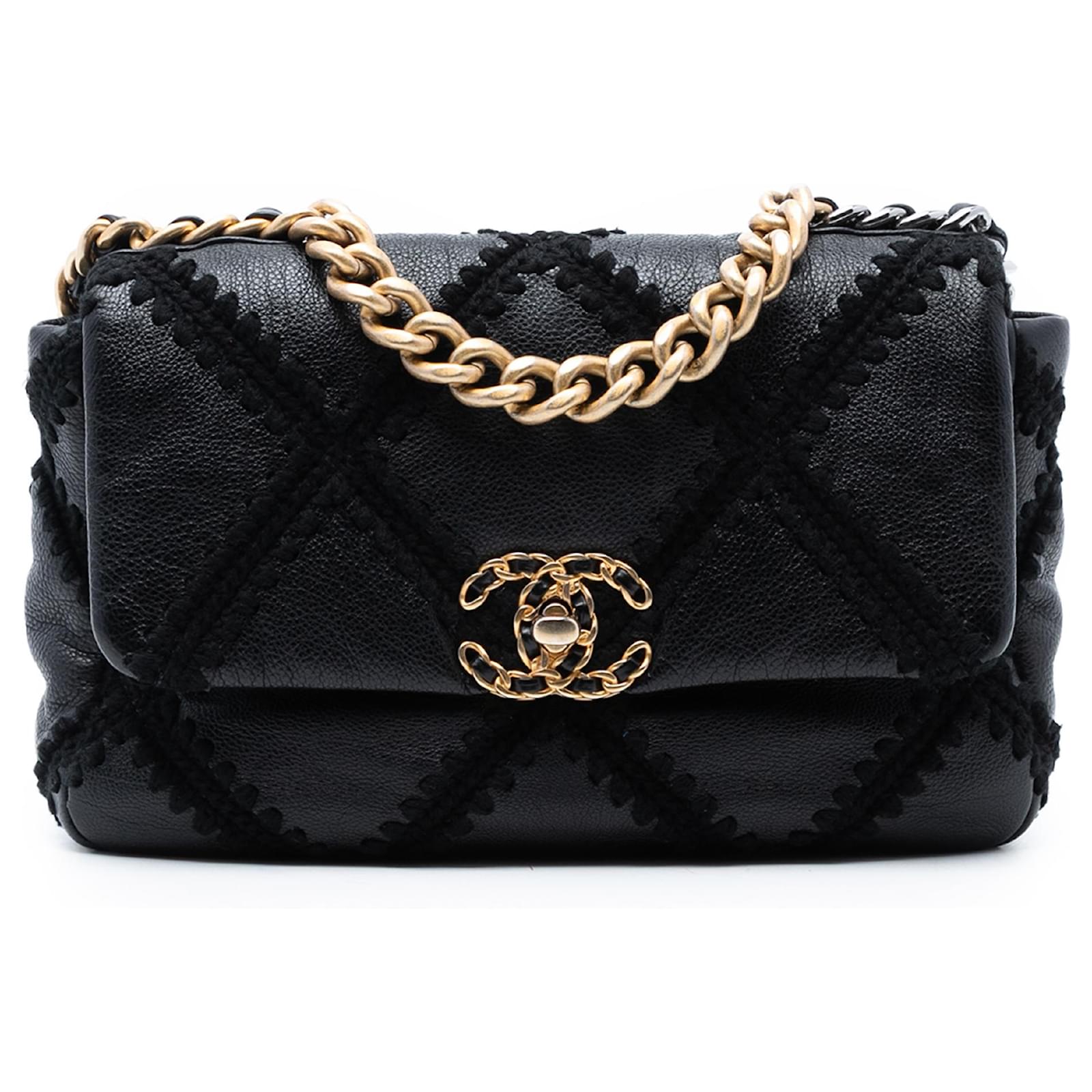Chanel Black Medium Crochet Calfskin 19 Flap Leather Pony-style
