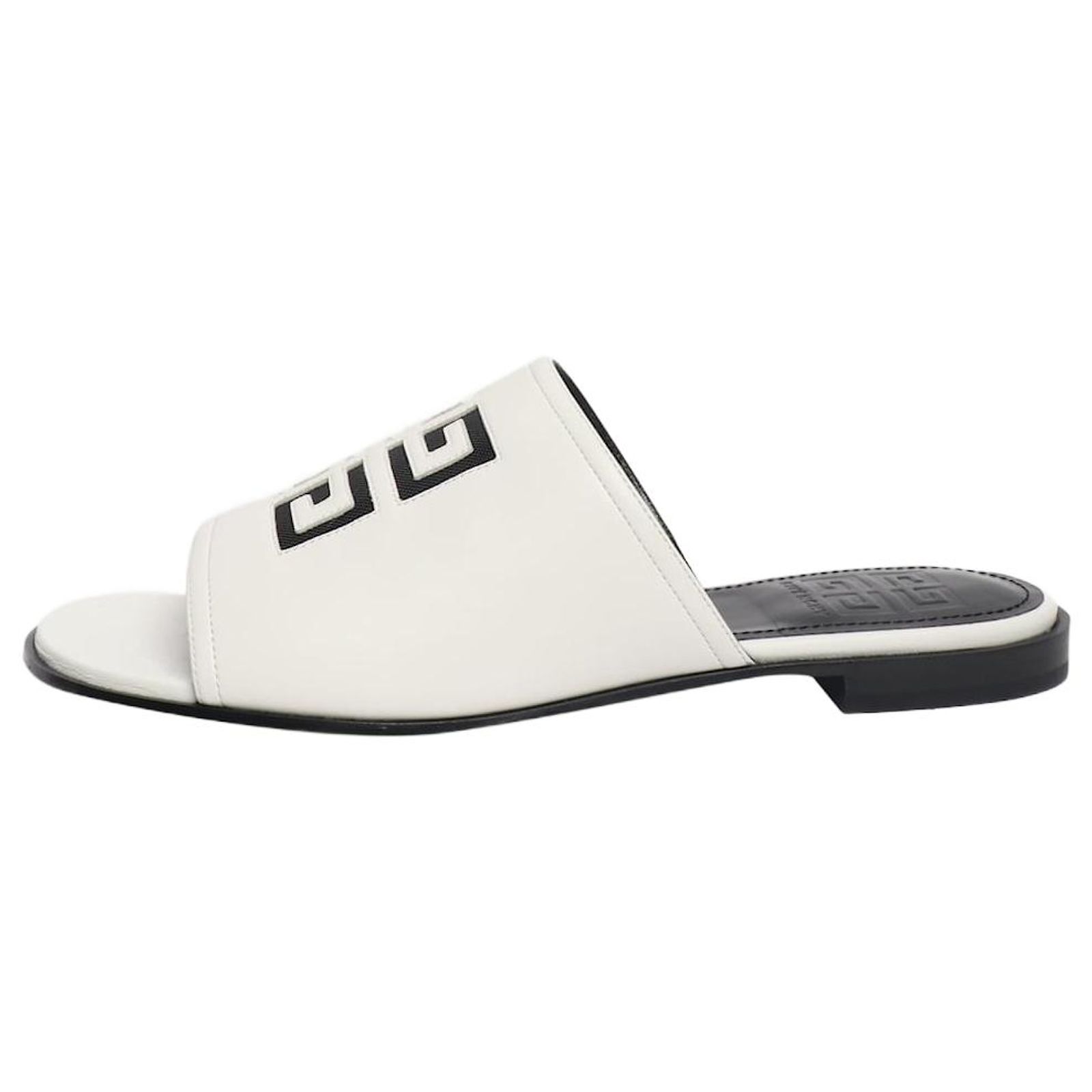 Givenchy White Logo Slides New Givenchy Logo Metallic Leather Rubber Pool Slides  main image 2