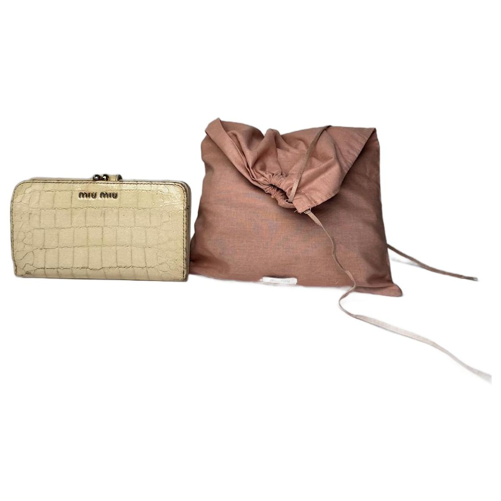 Vintage Miu Miu Leather Crocodile Emblossed White ref.2617441 