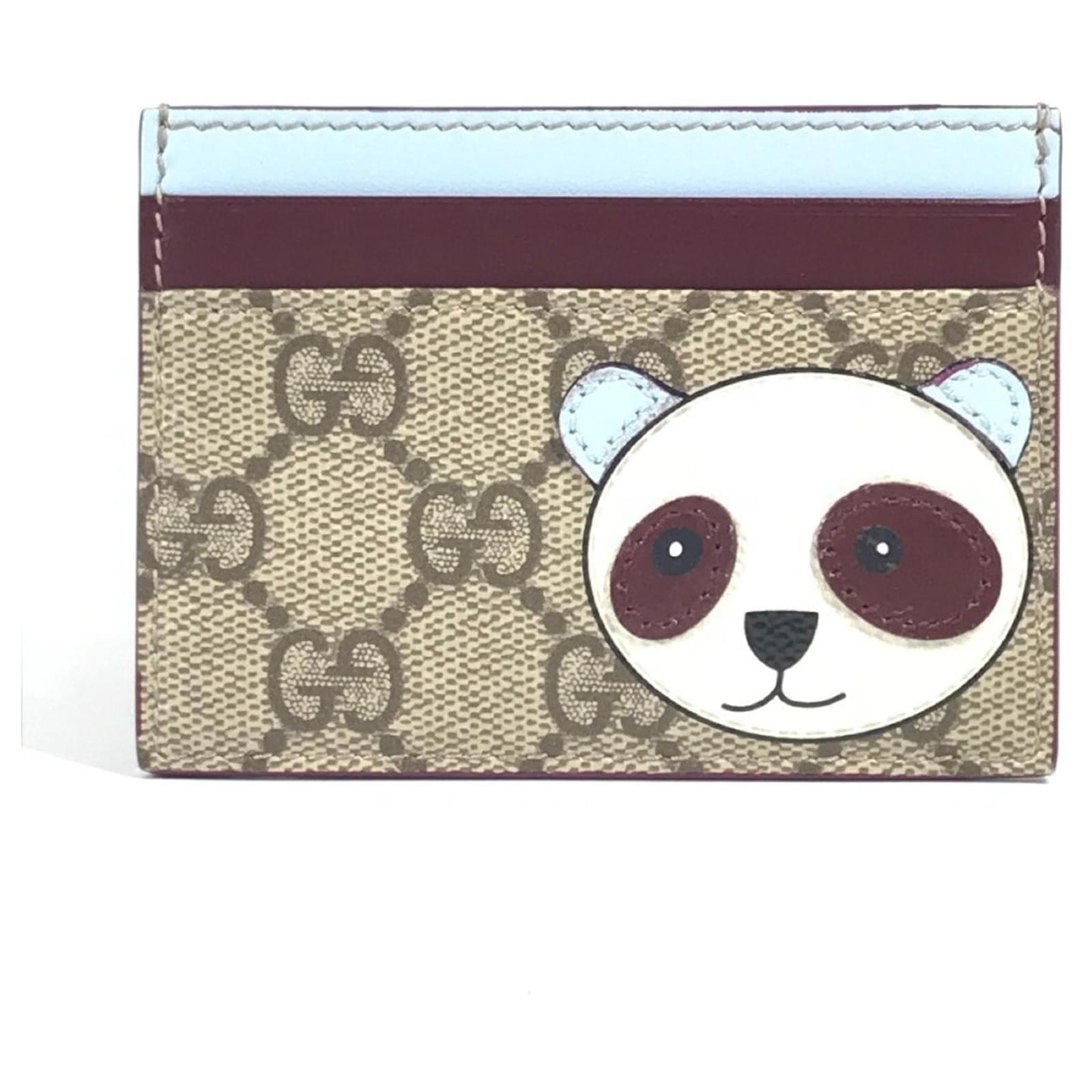 Gucci GG Supreme Logo Panda Card Case Beige Leather Cloth ref