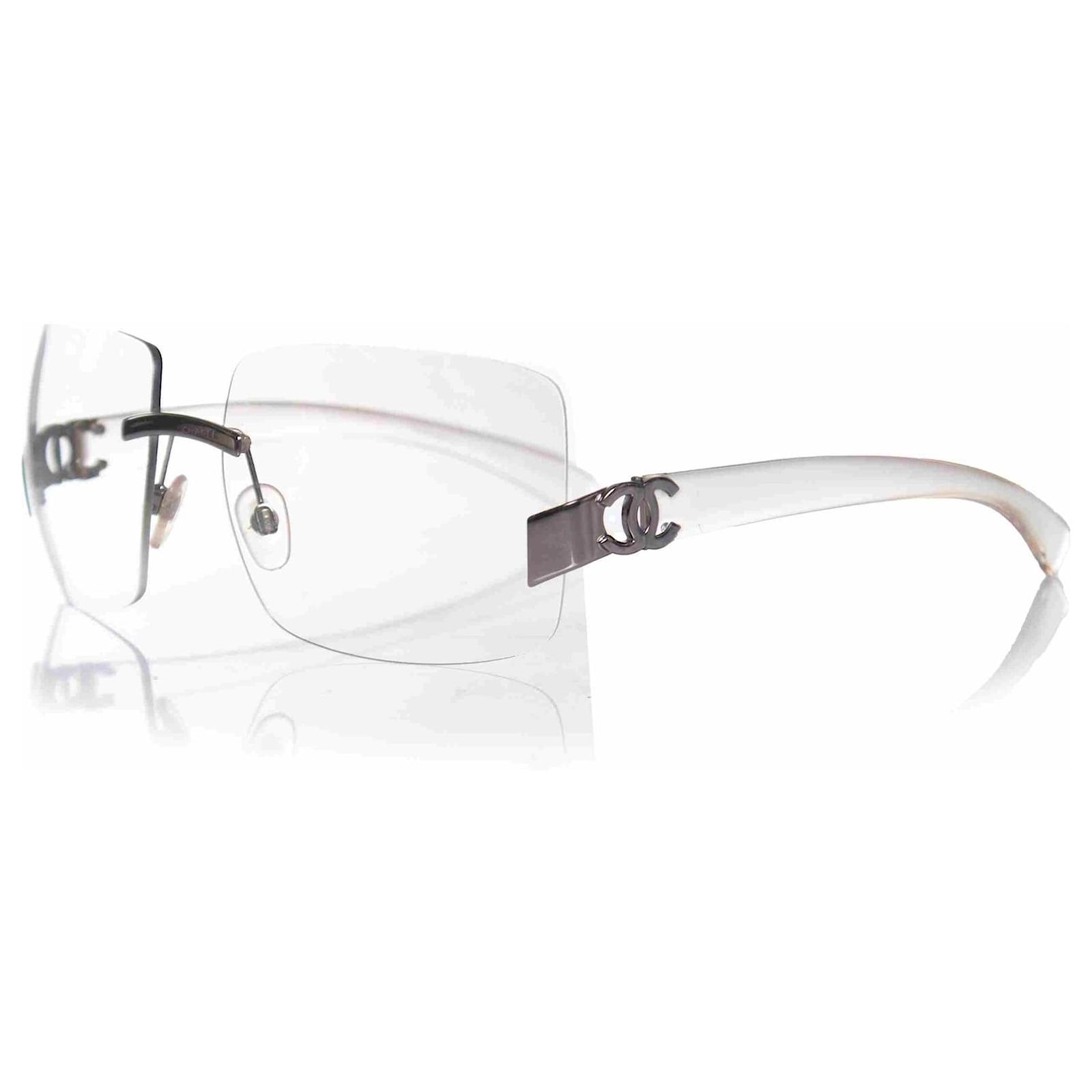 Chanel rimless clear rectangular sunglasses White Plastic ref