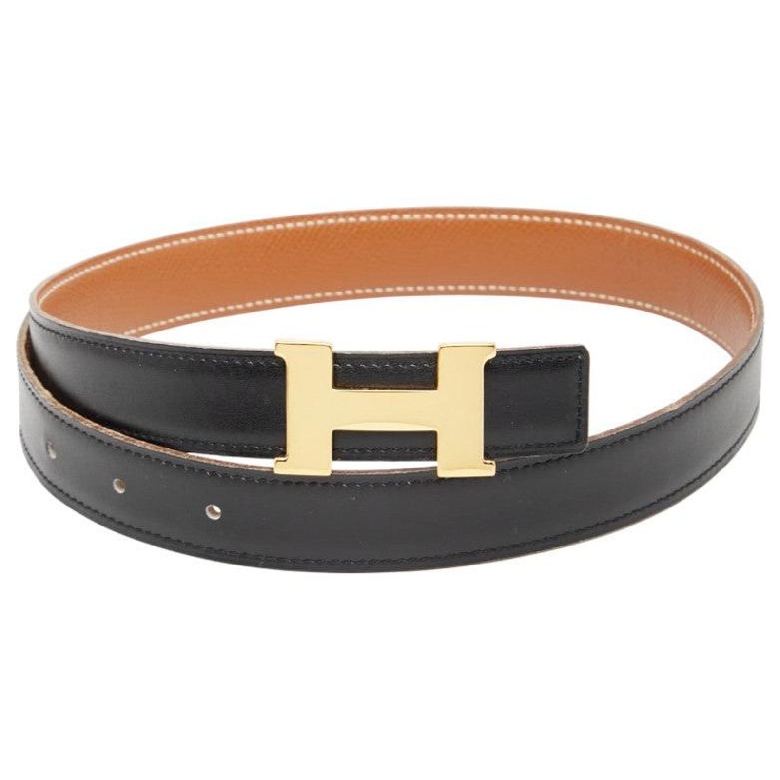 Hermes Constance Reversible Belt Box Calf Courchevel Black Gold Hermes H-belt f-25247 Black Camel Brown Gold Constance Waist  main image 4