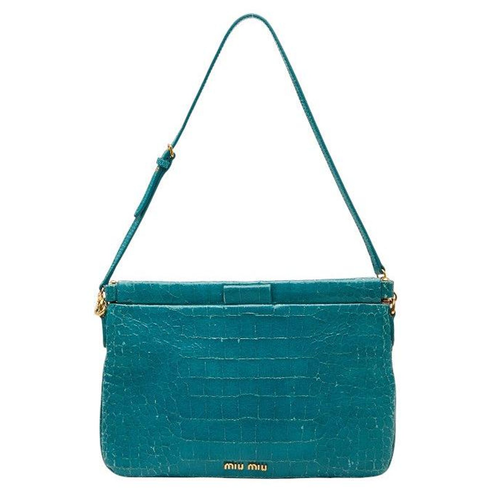 Miu Miu Croco Embossed Leather Shoulder Bag Blue ref.JC2622342 
