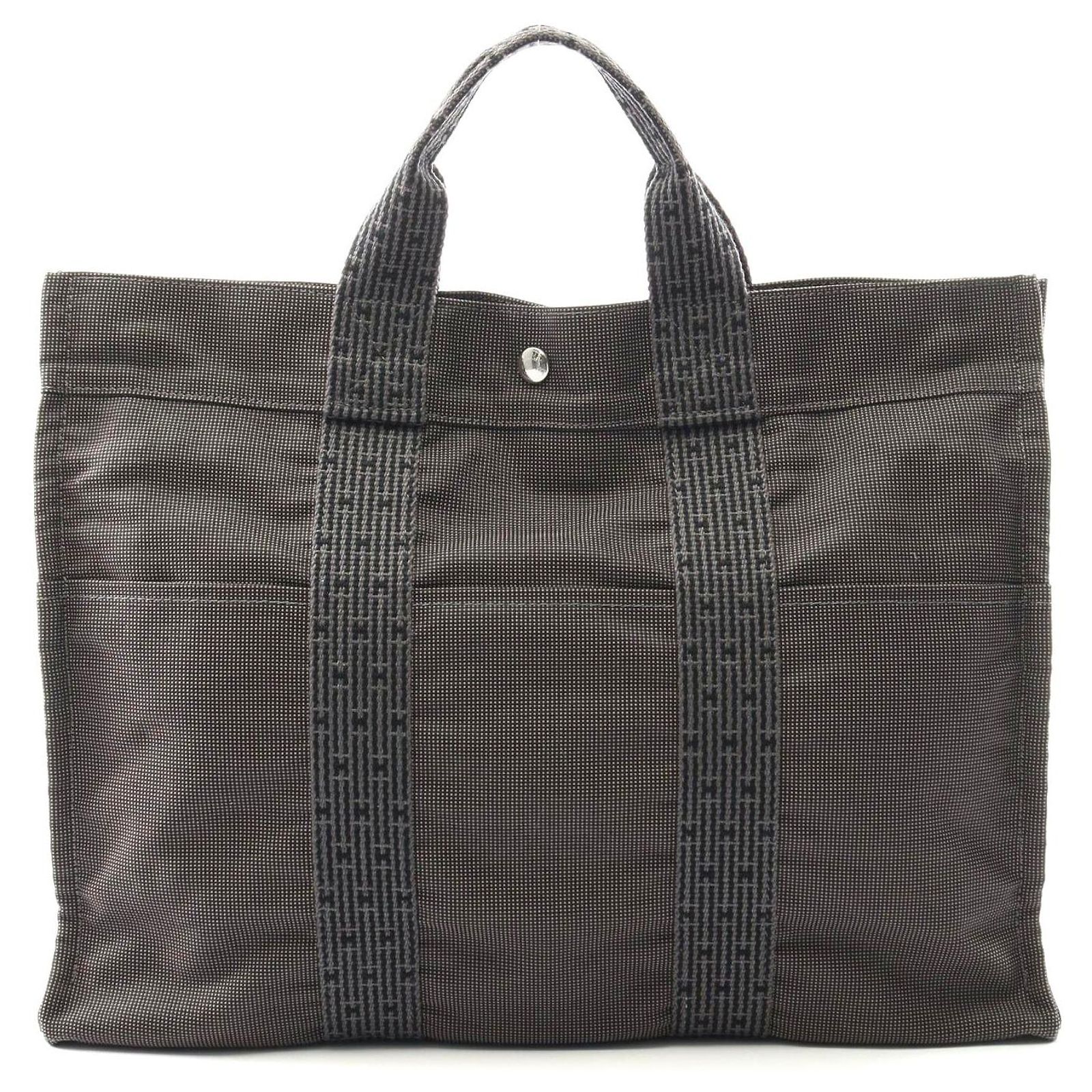 Herm s Hermes Herline MM Tote Bag Cotton Nylon Canvas Grey Ref 2622414 Herm s Hermes Herline MM Tote Bag Cotton Nylon Canvas Grey Ref 2622414