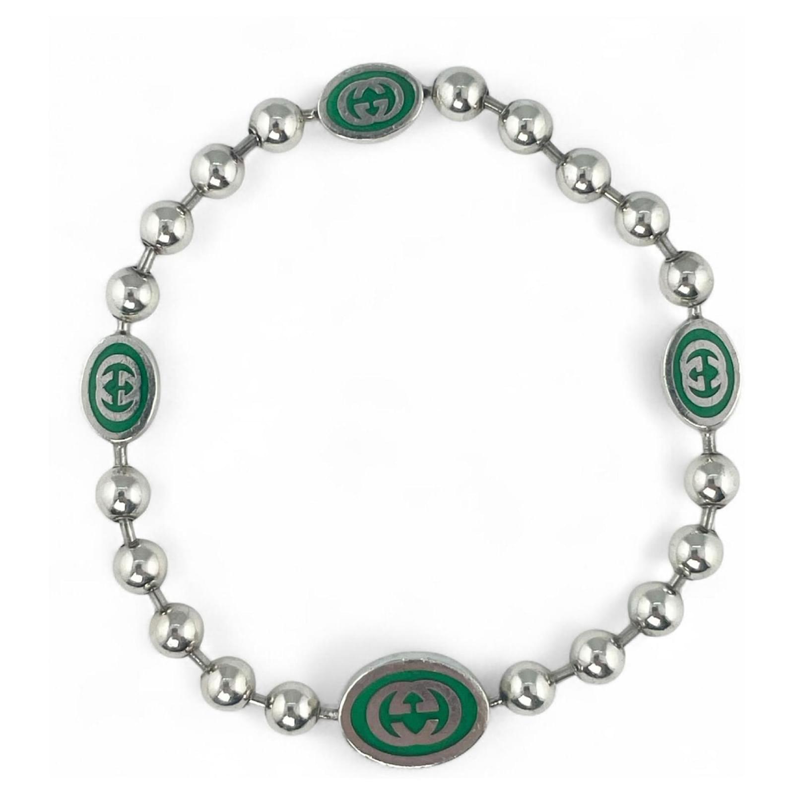 GUCCI Interlocking G Ball Chain Bracelet Green ref.JC2623250 (Sold