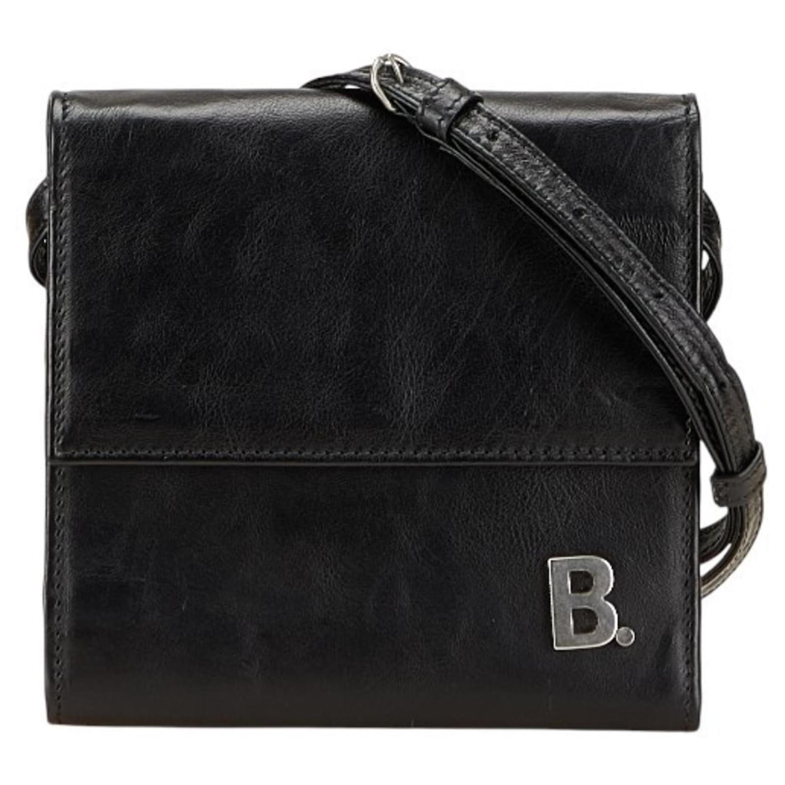 Everyday Balenciaga B Logo Trifold Shoulder Wallet Black Leather ref ...