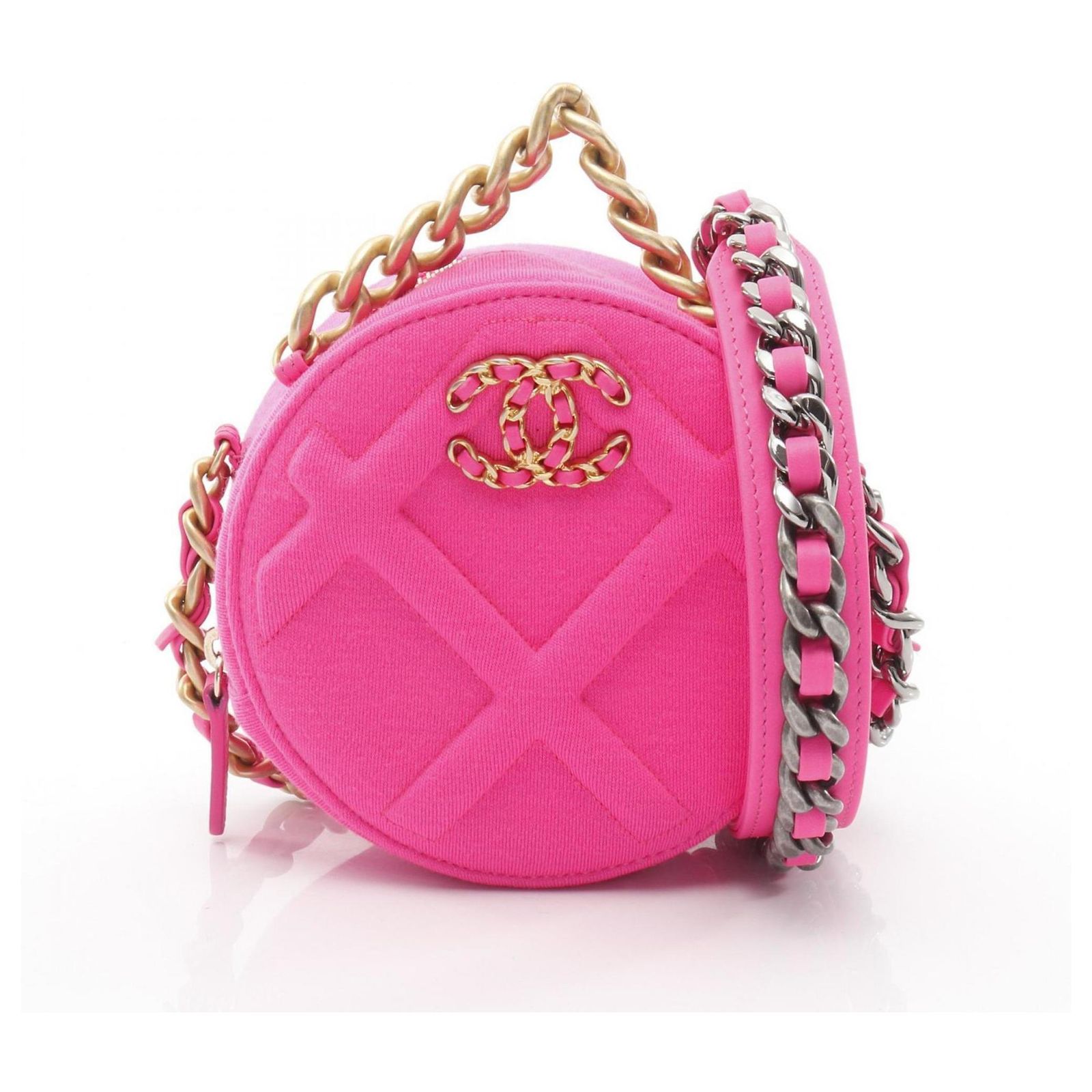 Chanel Coco Mark Round Mini Shoulder Bag Pink Cloth ref.JC2625493 