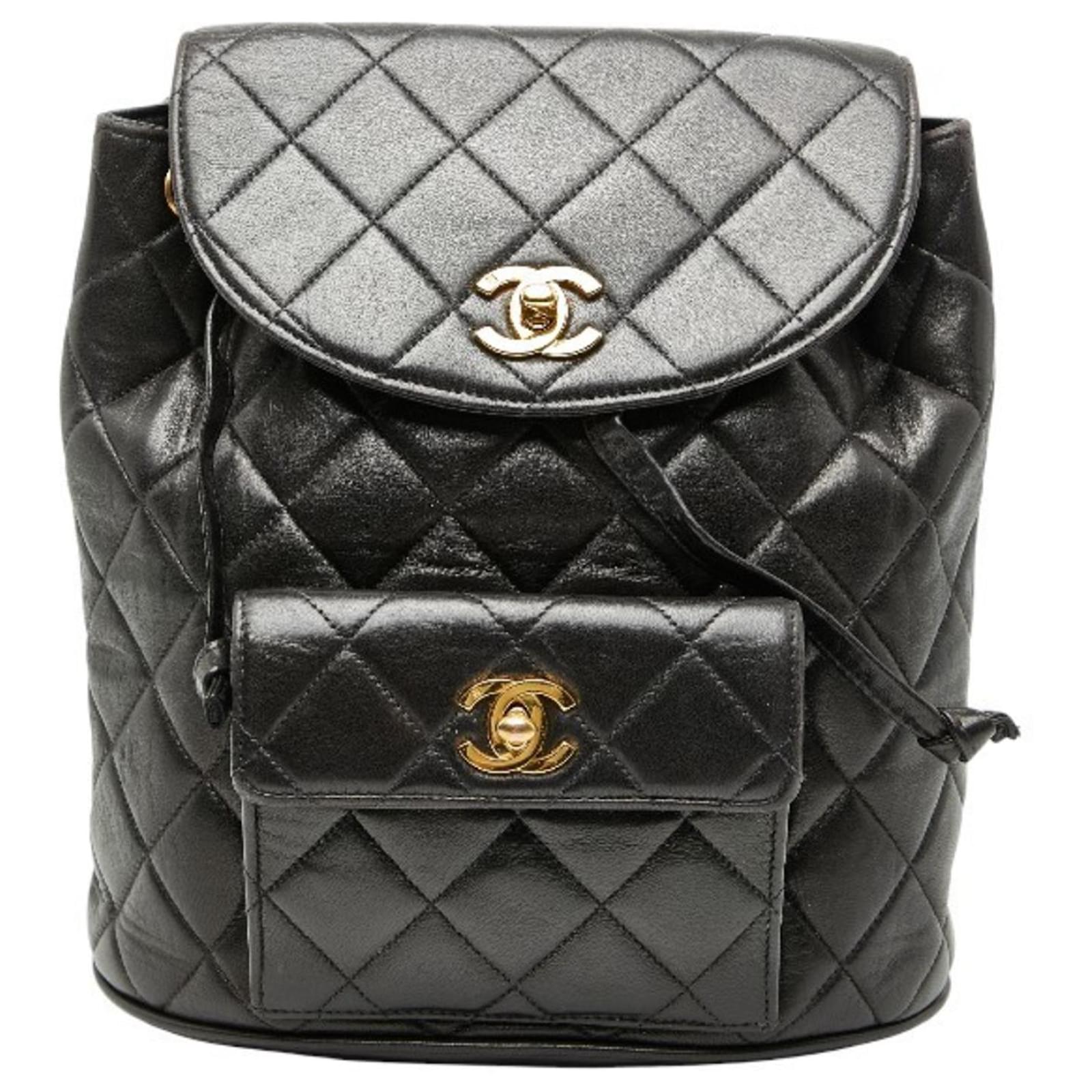 CHANEL Matelasse Coco Mark Chain Backpack Black Leather ref