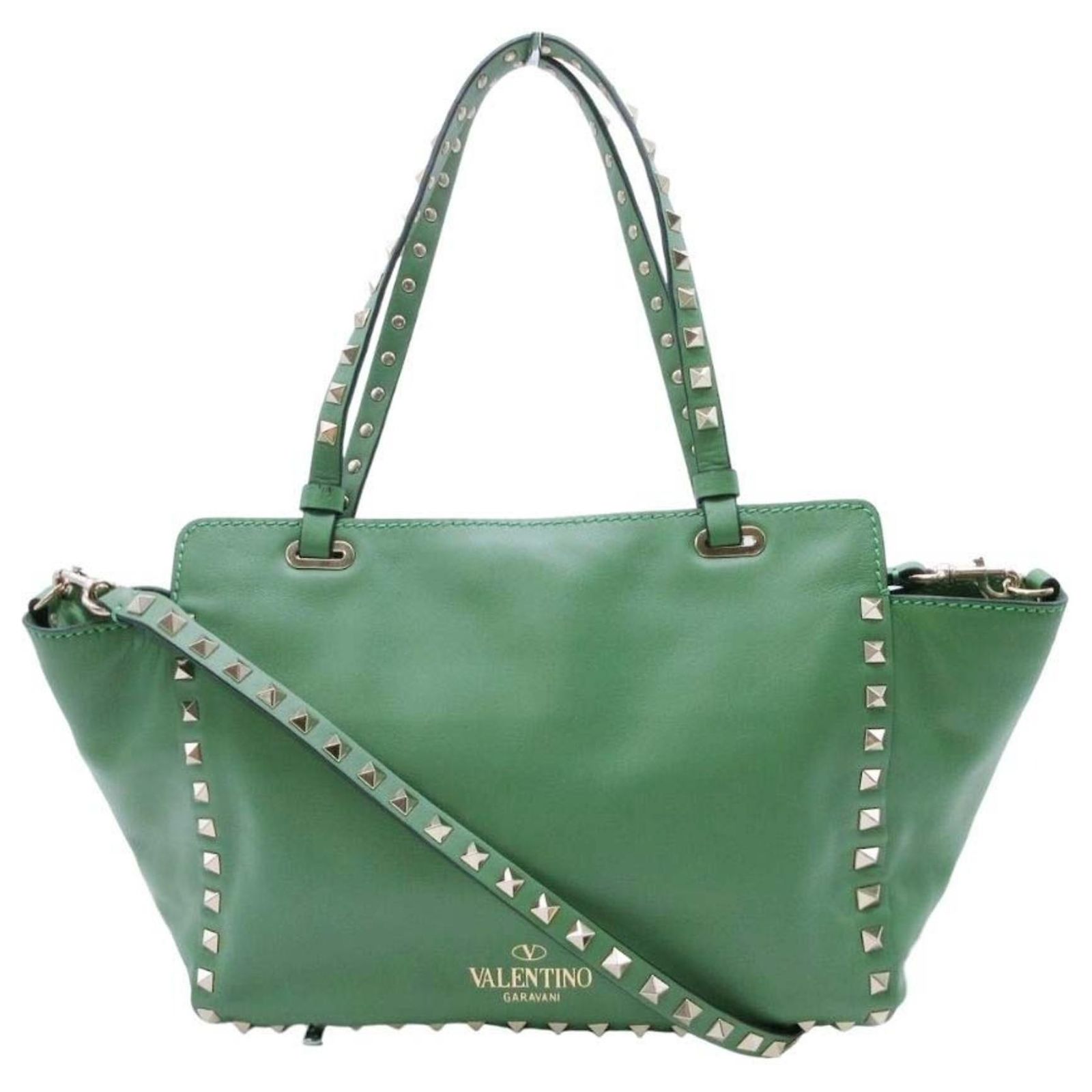 Valentino Garavani Rockstud 2-Way Shoulder Tote Bag Green ref 