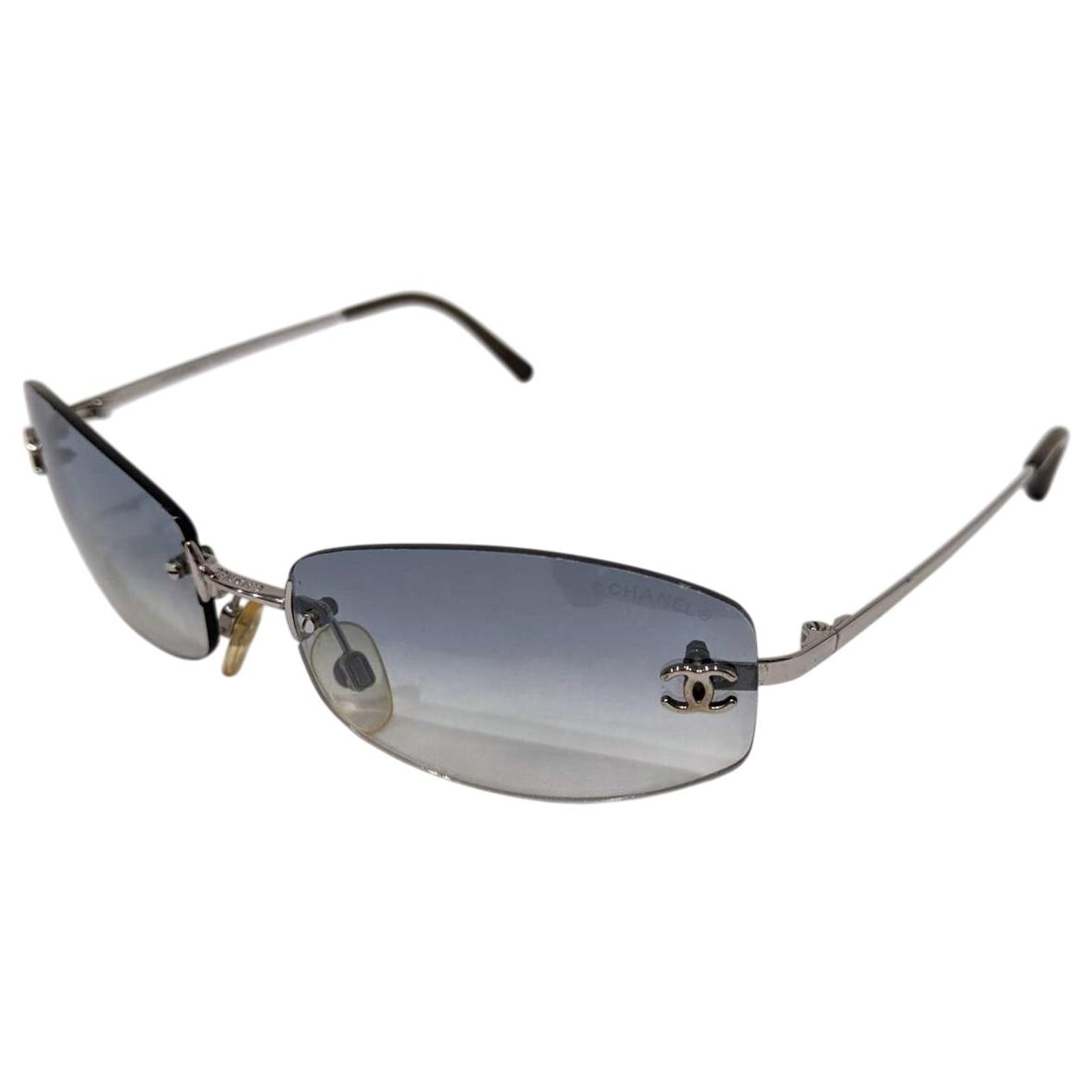 Chanel Silver Light Blue Ombre Rimless Sunglasses 4002 Silvery