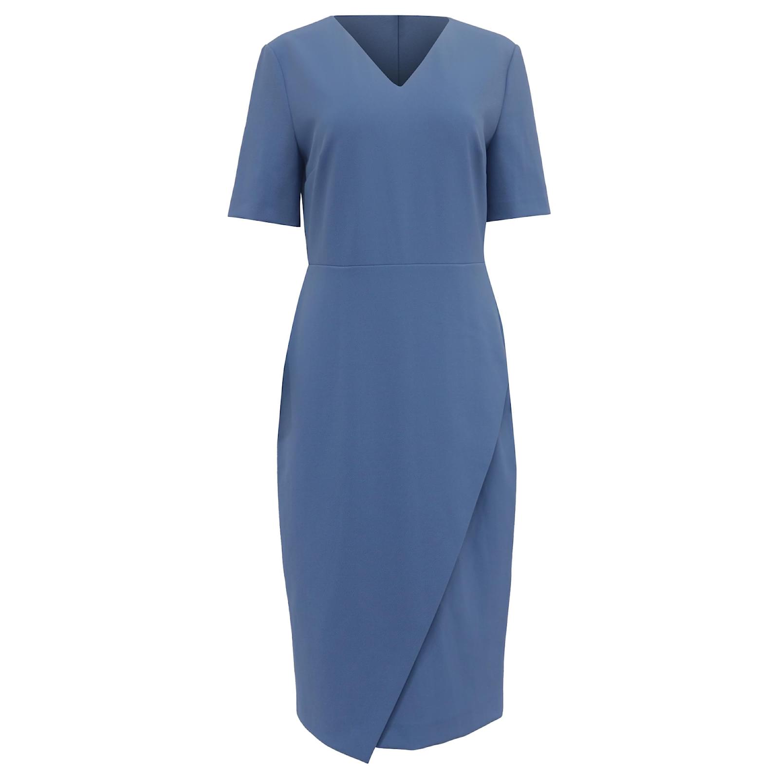 Boss by Hugo Boss V-Neck Asymmetric Midi Shift Dress in Blue Polyamide  ref.2632627 - Joli Closet