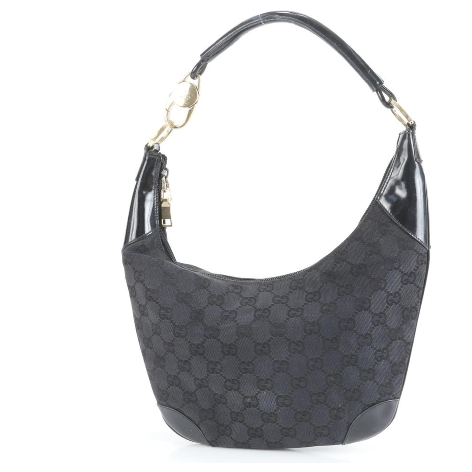 Gucci GG Canvas and Leather One-Shoulder Hobo Bag Black Cloth ref