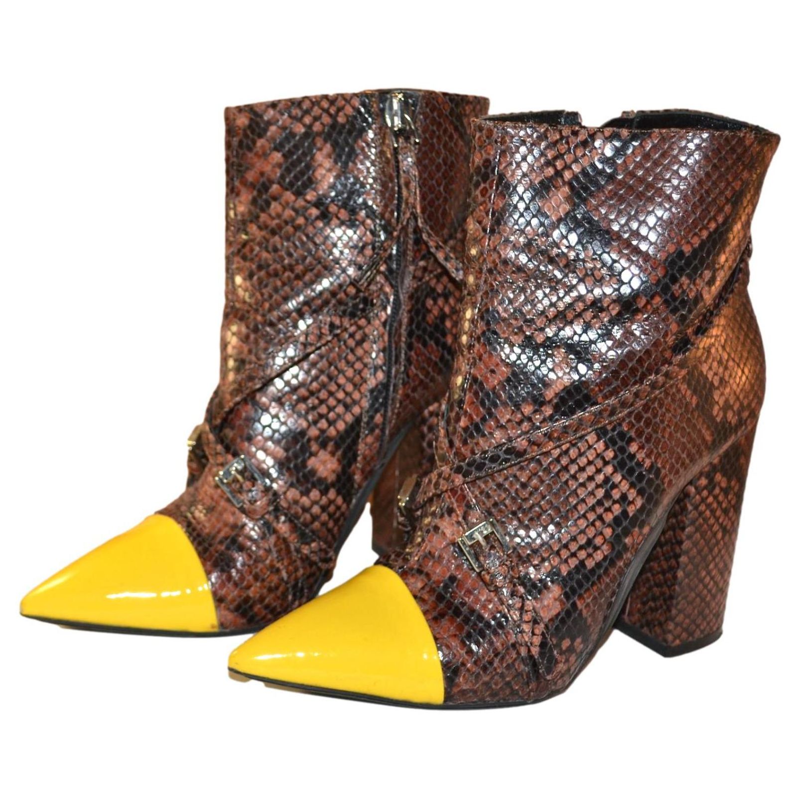 No 21 ankle boots Brown Yellow Patent leather Python ref.2635715 - Joli ...