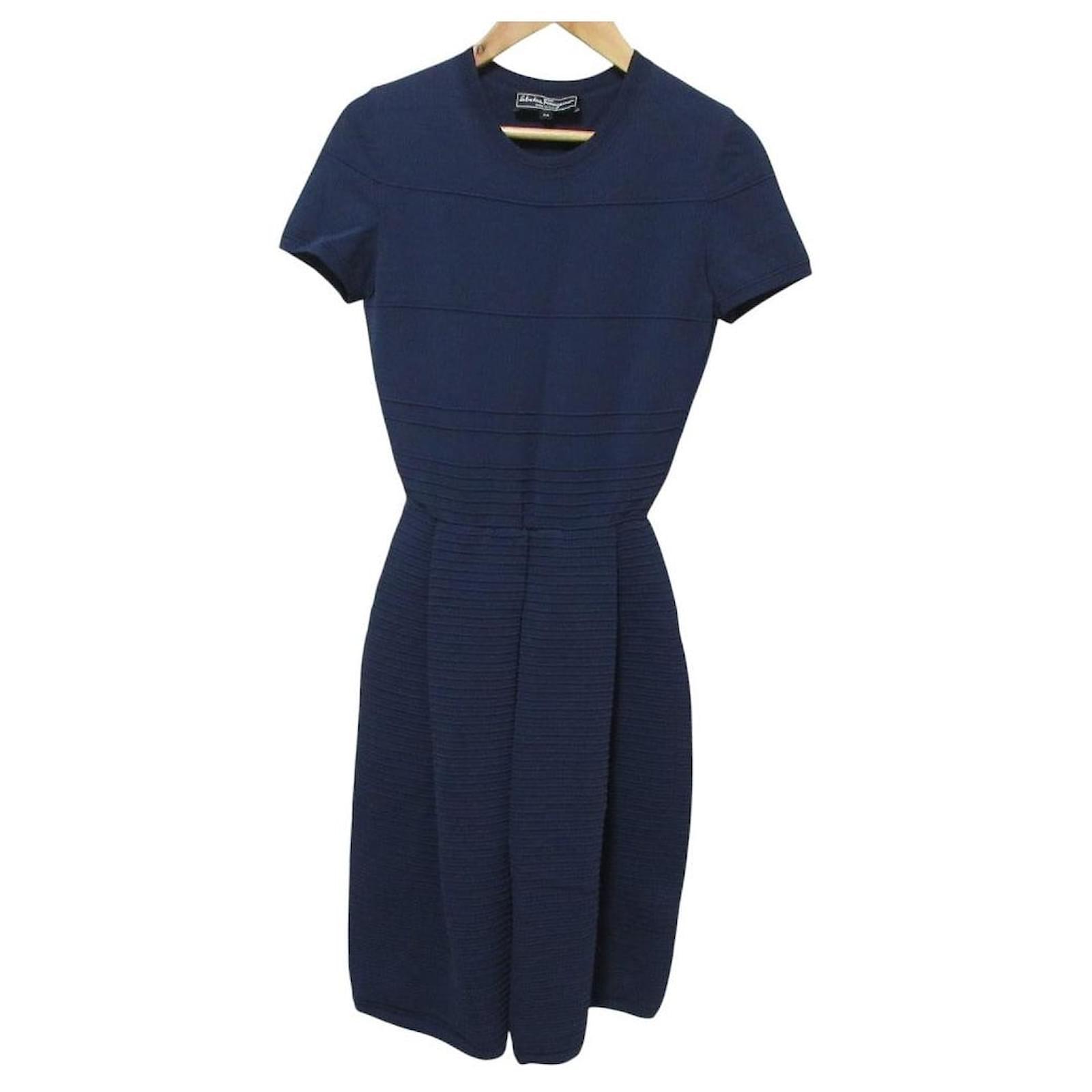 ferragamo blue dress Vintage Ferragamo Blue Skirt & Blouse Silk Dress Arrowhead Size 6 – Modig main image 0