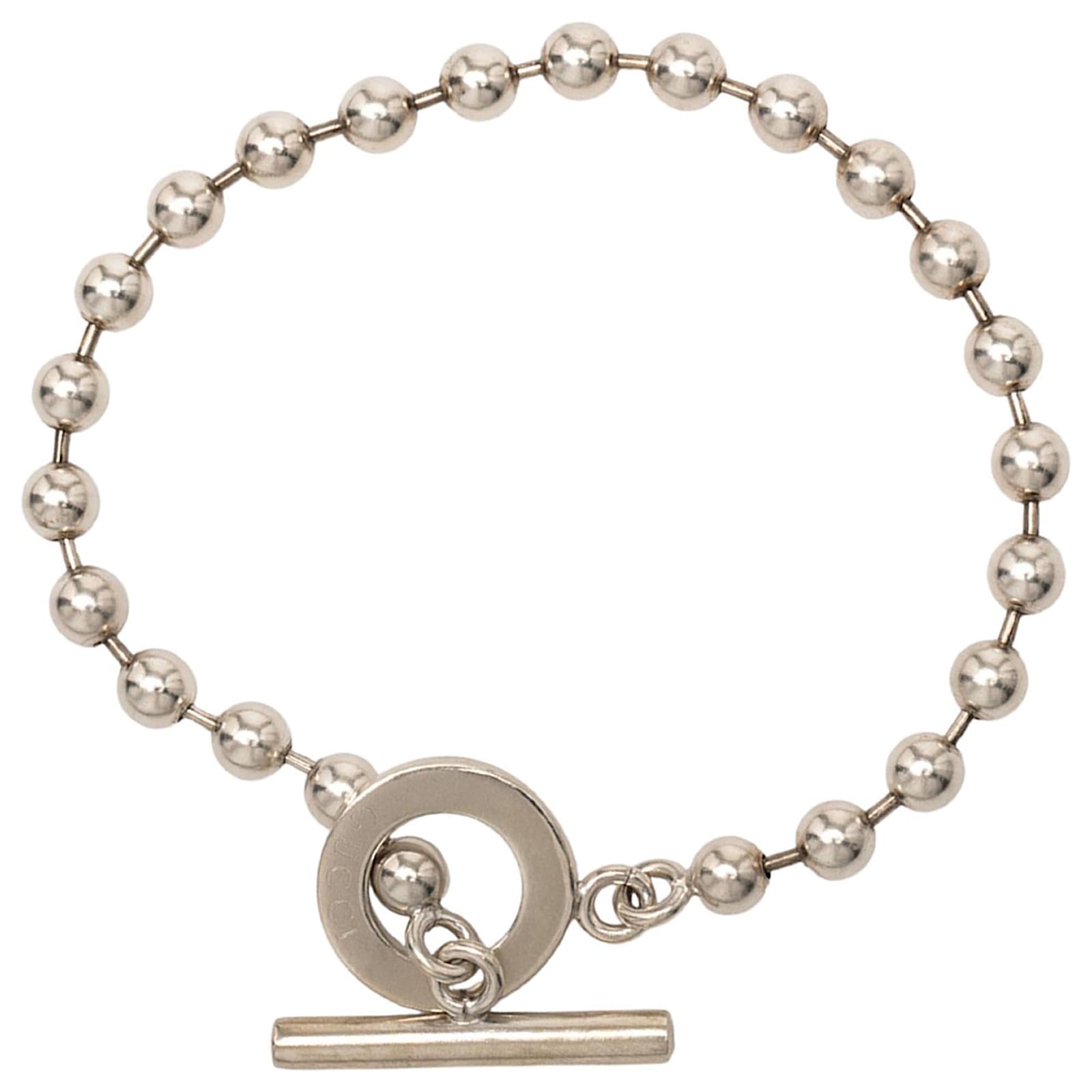 Gucci Silver Logo Ball Chain Toggle Bracelet Silvery Metal ref