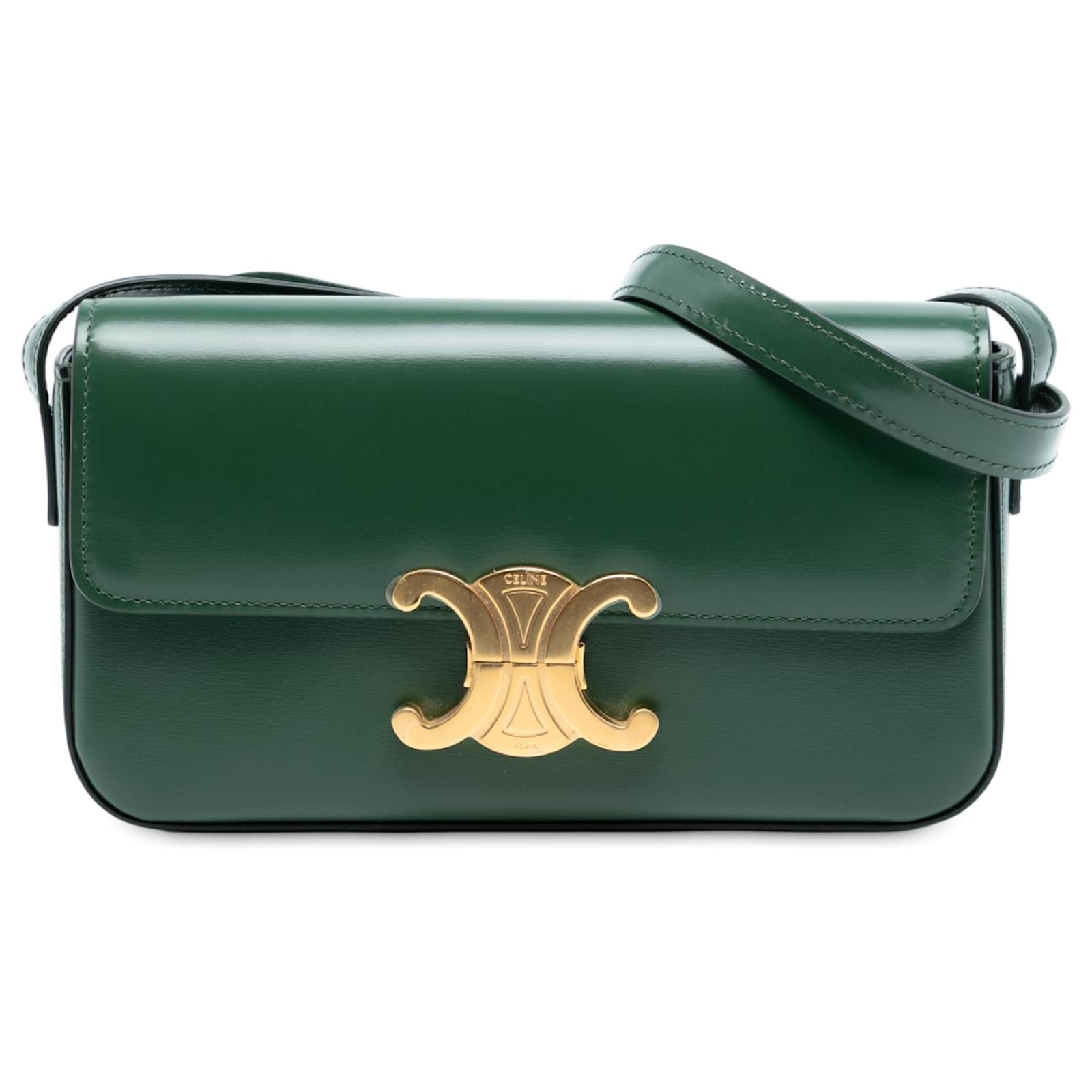 Céline Celine Green Shiny Calfskin Claude Shoulder Bag Dark green
