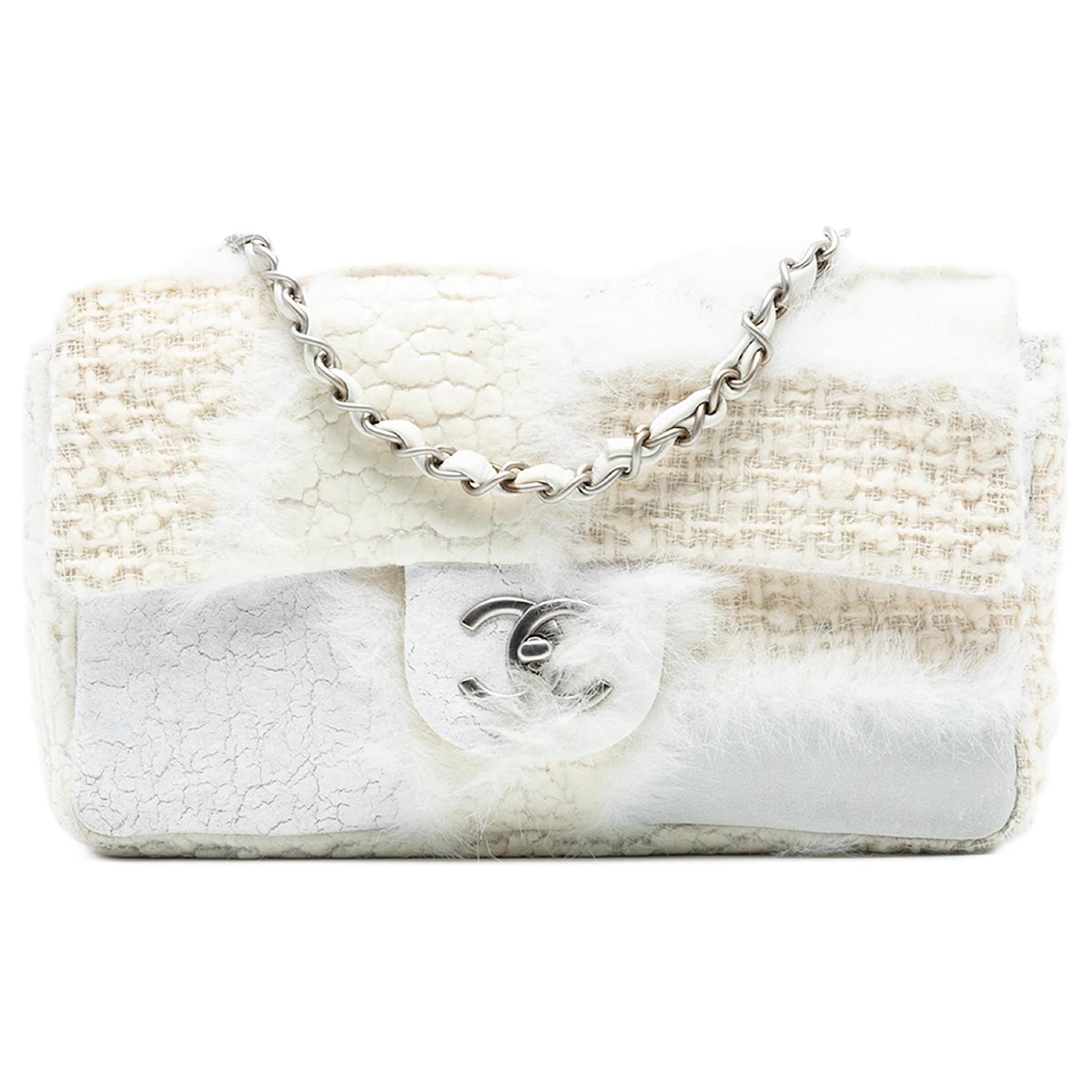 Chanel White Medium Tweed and Mixed Medium Patchwork Single Flap
