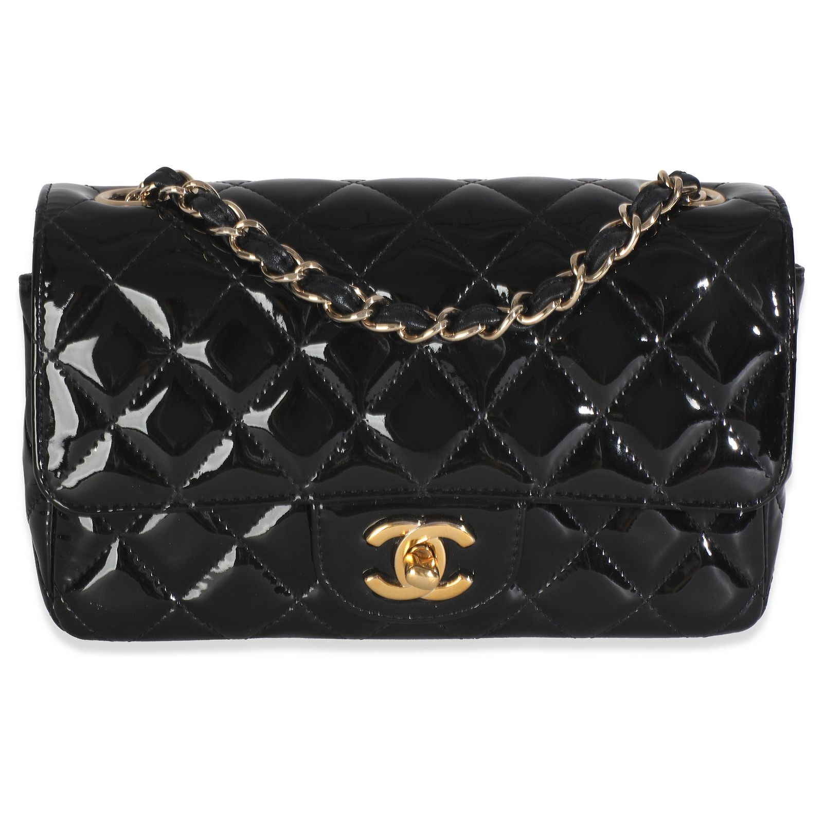 Timeless Chanel Black Quilted Patent Mini Rectangular Flap Bag Patent ...