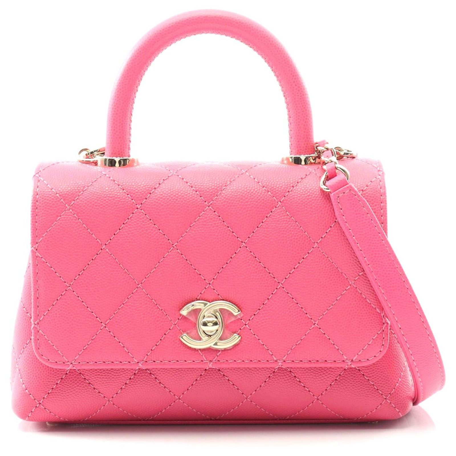 Chanel Coco Handle XXS Top Handle Handbag Pink Leather Pony-style 