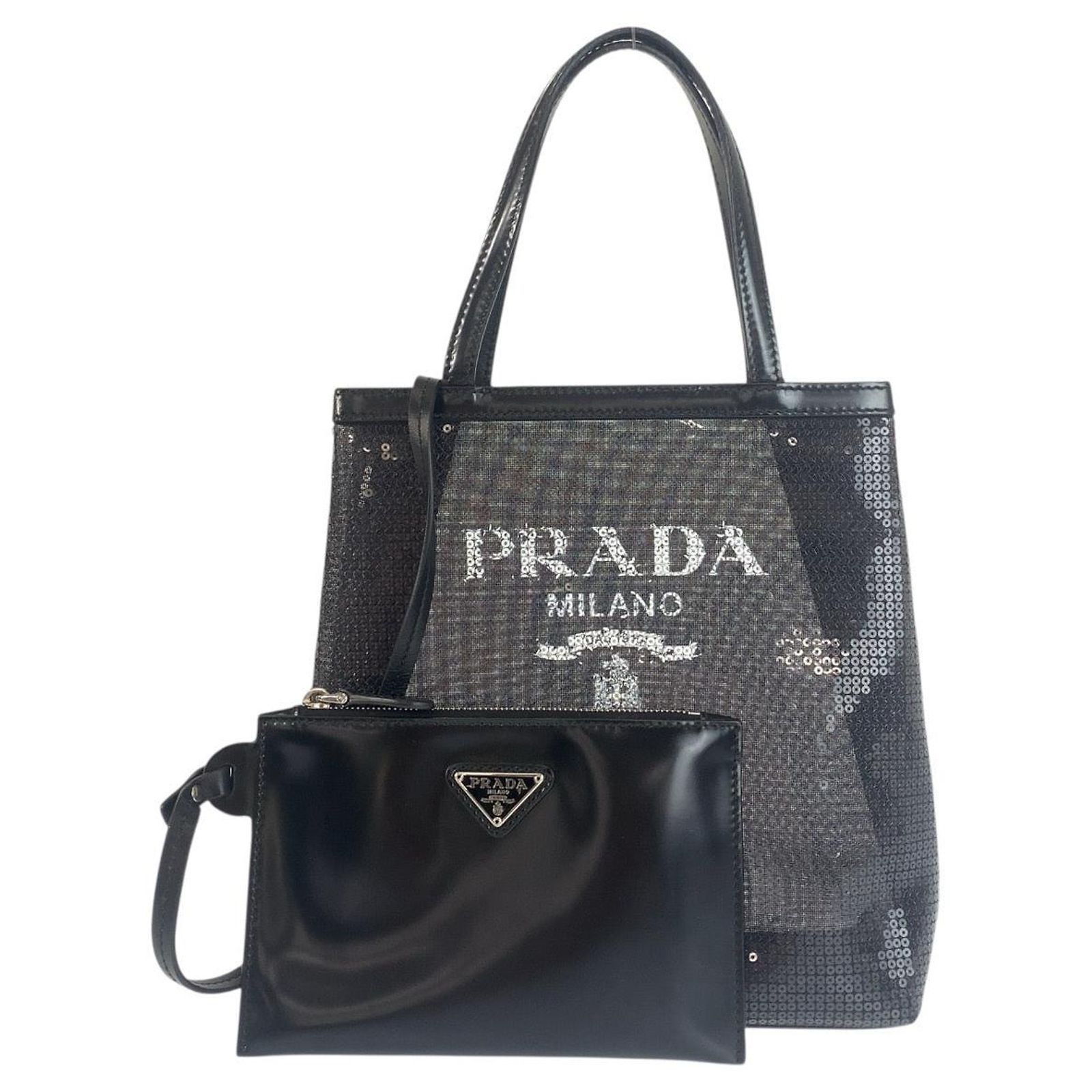 Prada Mesh Sequin Leather Tote Bag Black ref.2651630 - Joli Closet