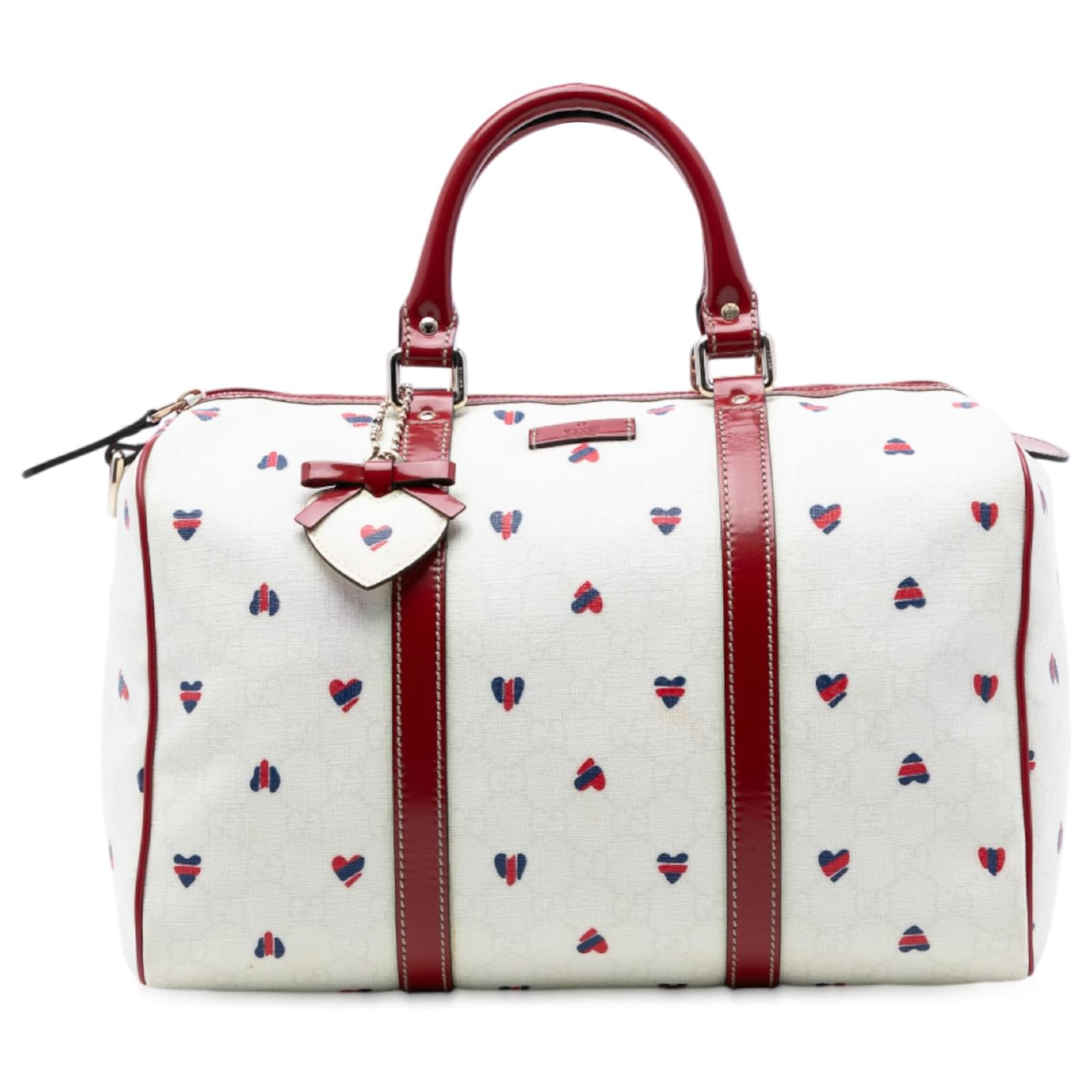 Gucci White Medium GG Supreme Hearts Joy Boston Bag Cloth Cloth