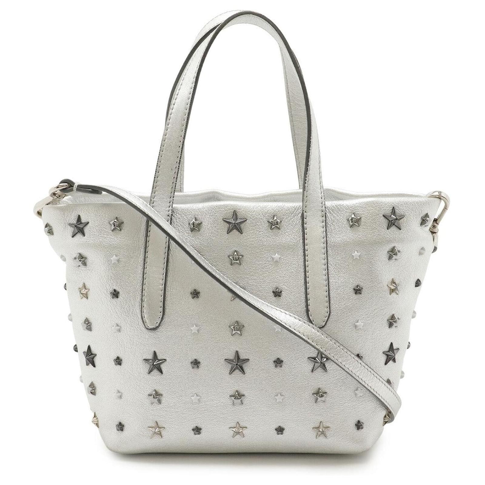 【C24406】Sara Jimmy Choo Mini Sara Leather 2way Bag Silvery Metallic ref