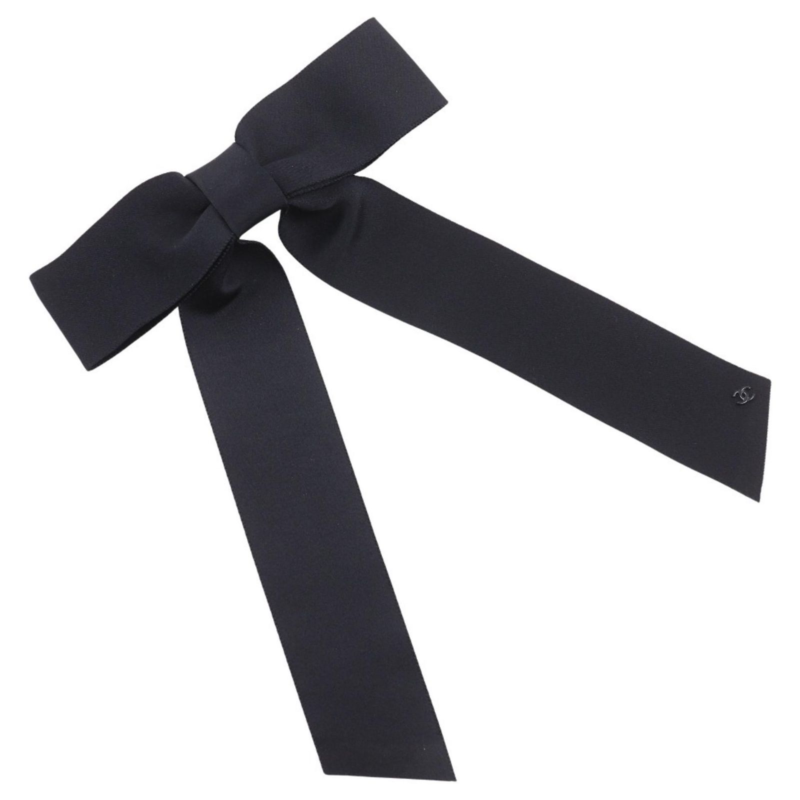 CHANEL Black Satin Ribbon Chanel Black Silk Ribbon Clip on Hair Bow 1980s Vintage  main image 4