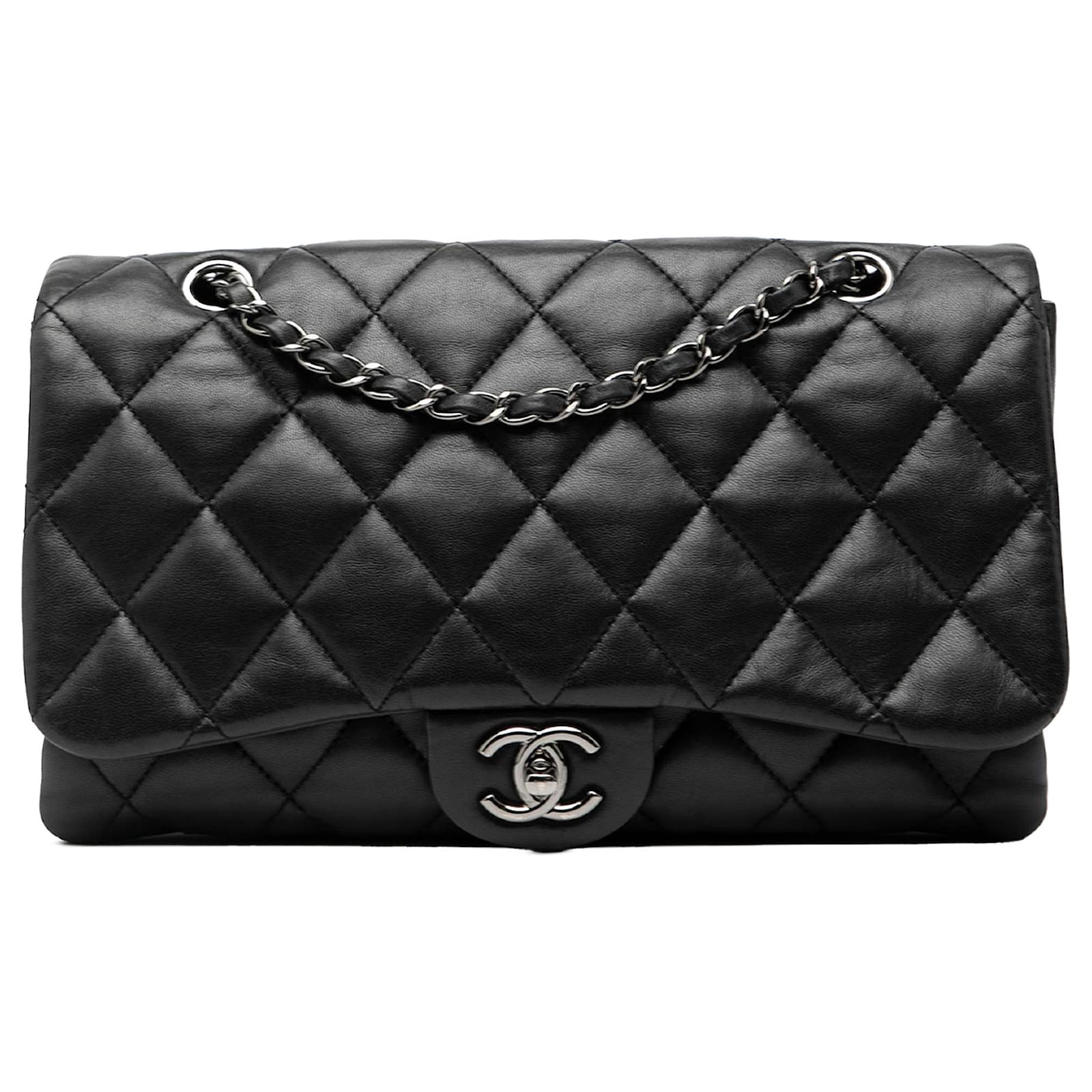 Chanel Black Jumbo Classic Lambskin 3 Compartment Flap Leather ref