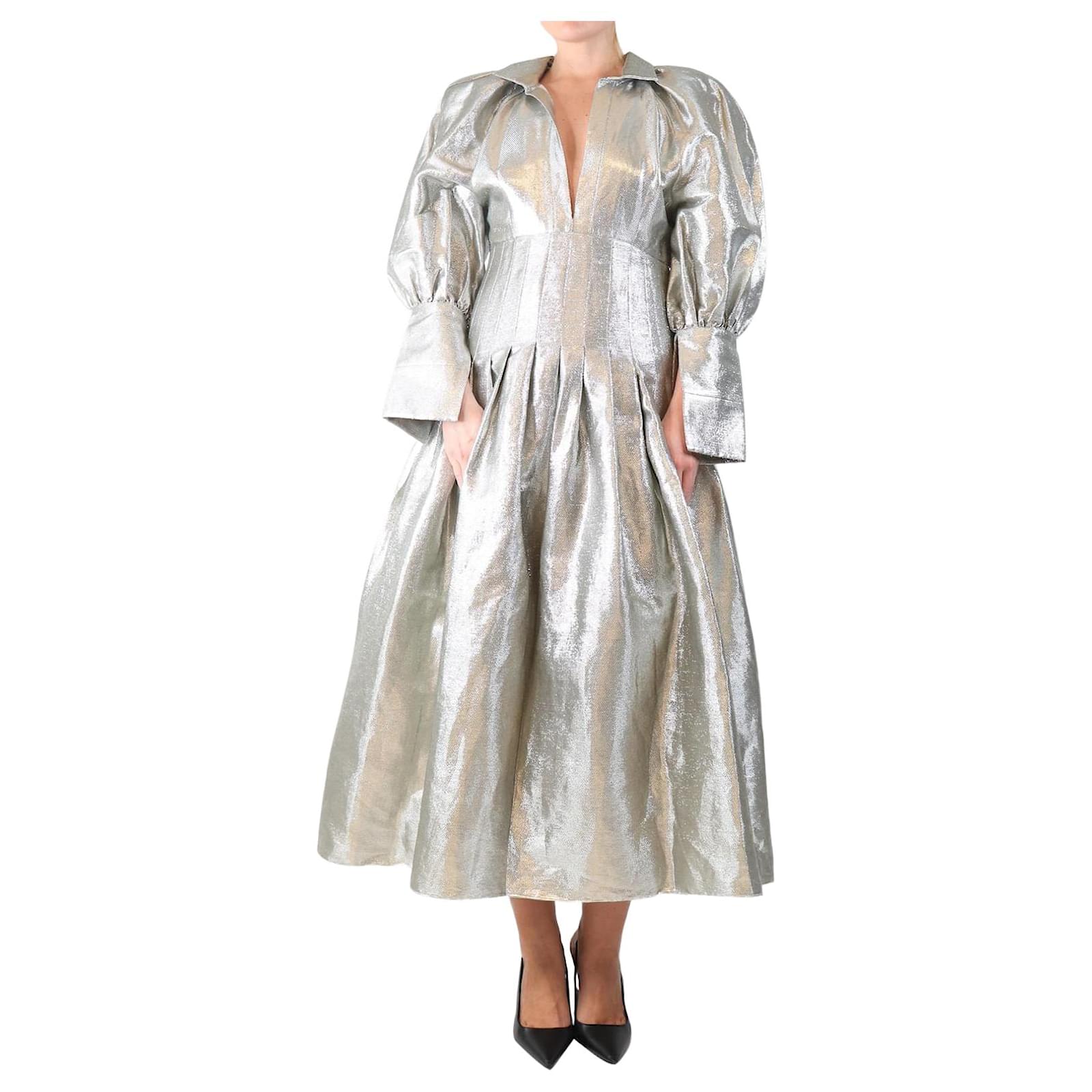 Ellery Silver long-sleeve lurex midi dress Silvery ref.2670735 - Joli Closet