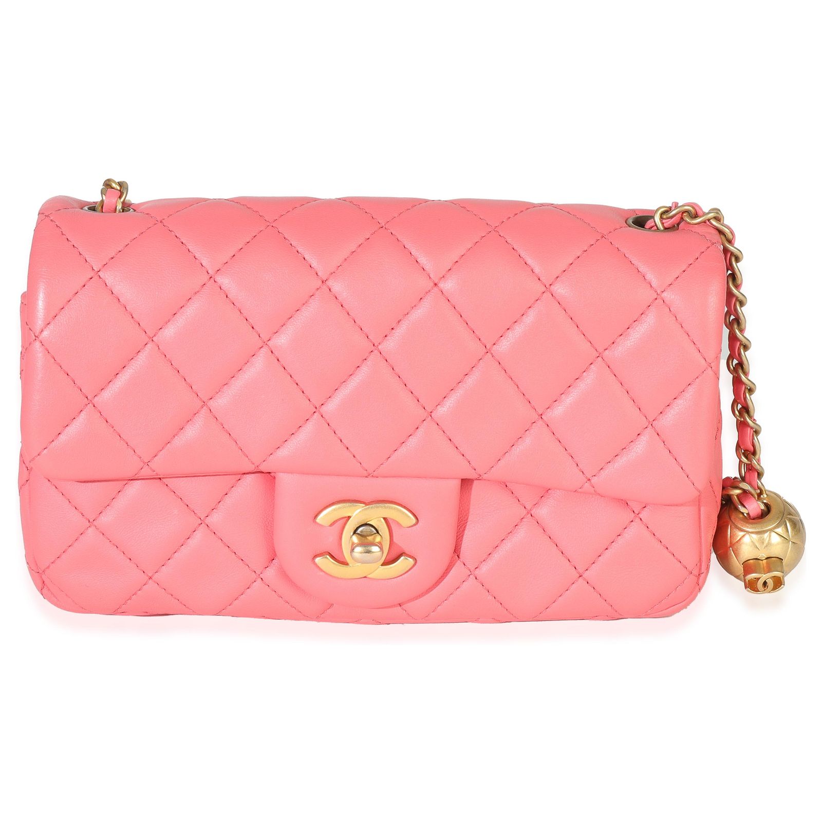 Timeless Chanel Pink Quilted Lambskin Pearl Crush Mini Rectangular Flap ...