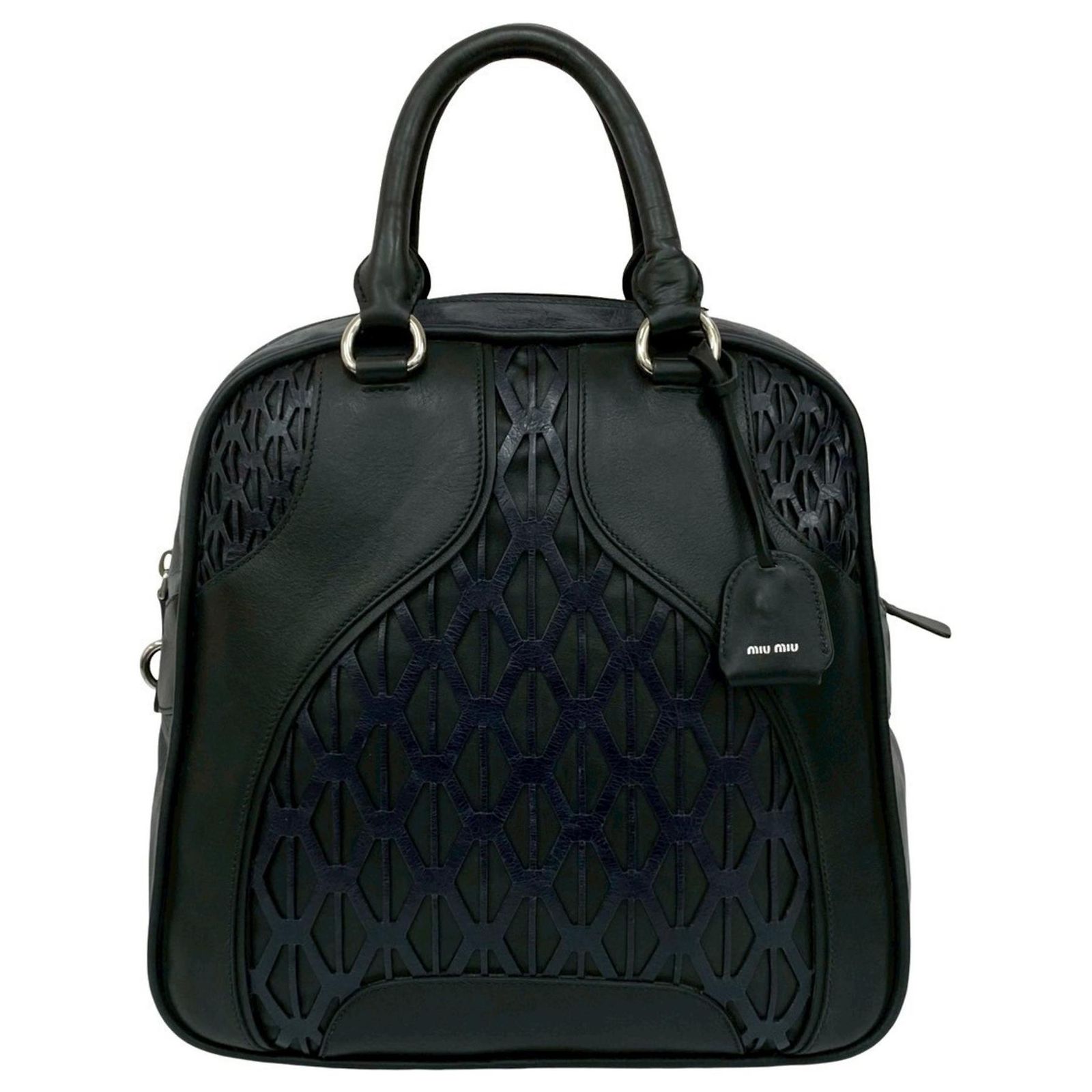 Miu Miu Cutout Leather Boston Bag Black Navy blue ref.2684640 