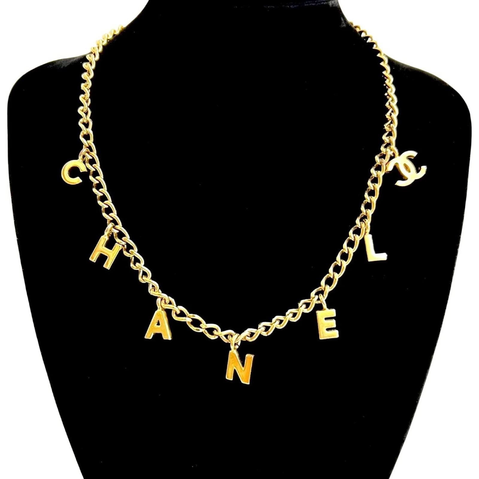 Chanel Vintage Coco Mark Logo Motif Gold Plated Chain Necklace