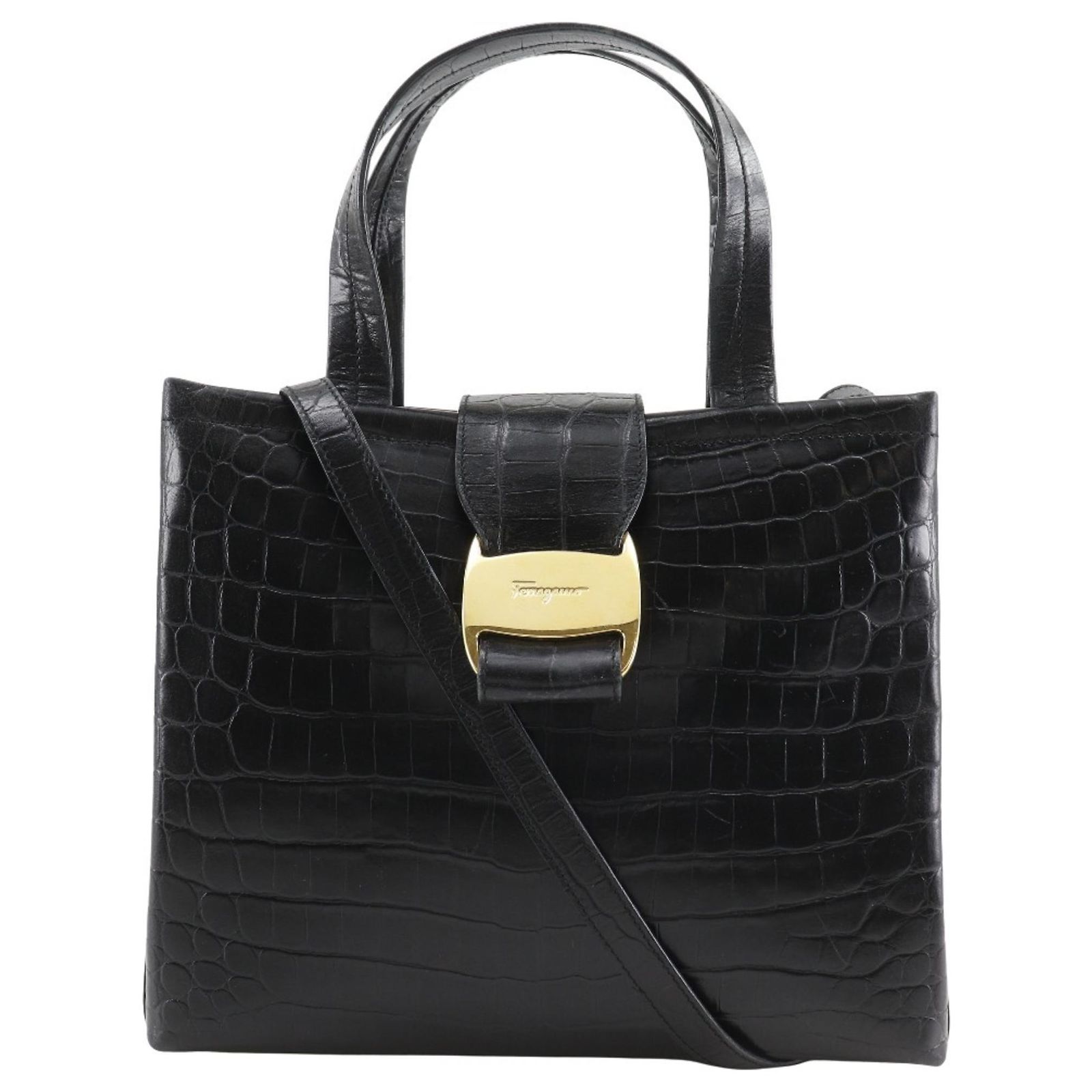 Salvatore Ferragamo Vara Handbag Black Leather ref.2685066 - Joli 