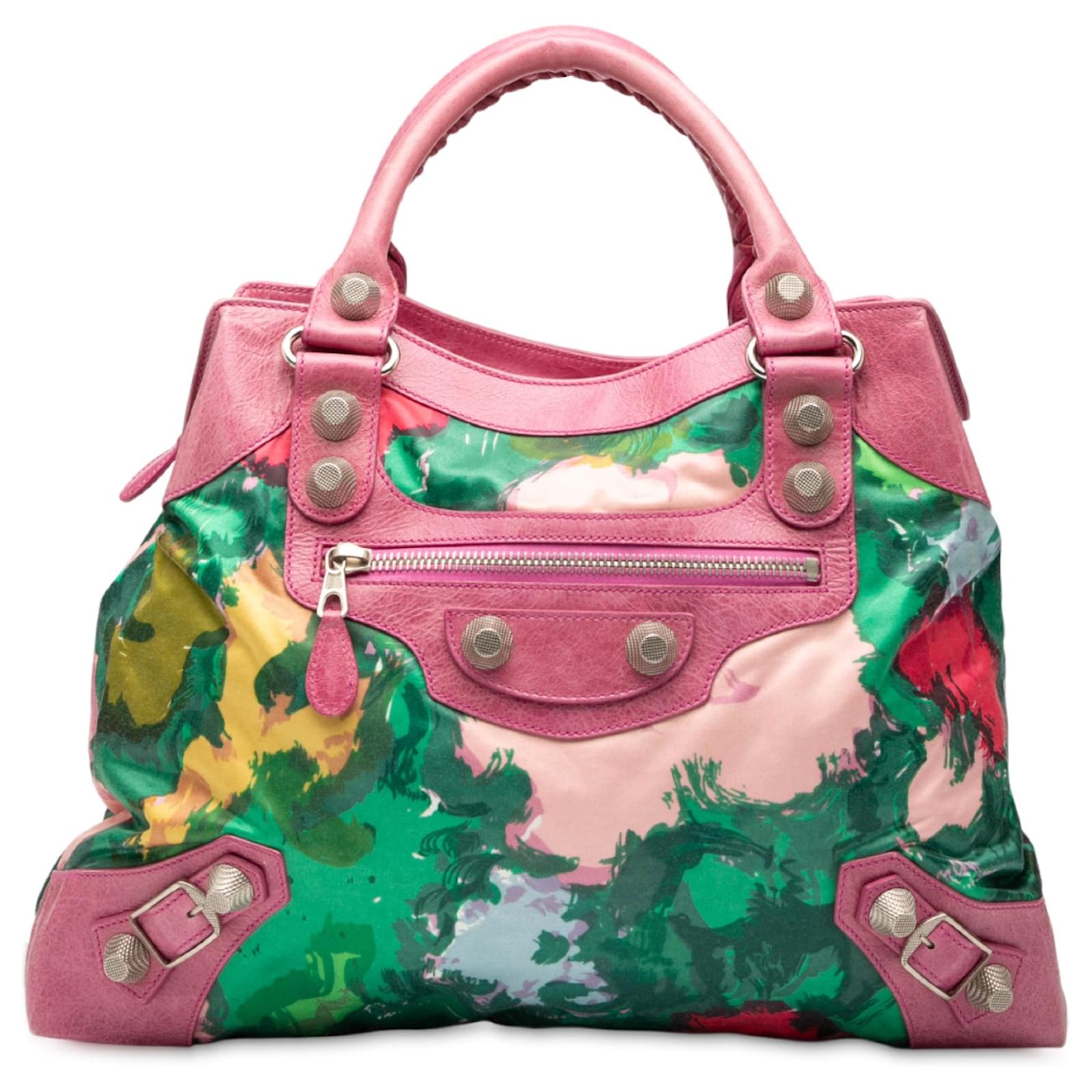 Balenciaga Pink Lambskin and Satin Floral Print Motocross Giant 21