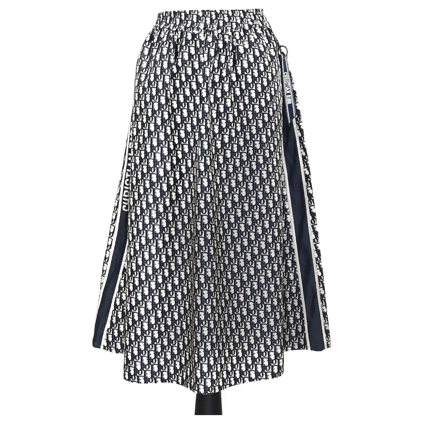 Christian Dior Navy Blue Oblique Jacquard Midi Skirt ref.2690490