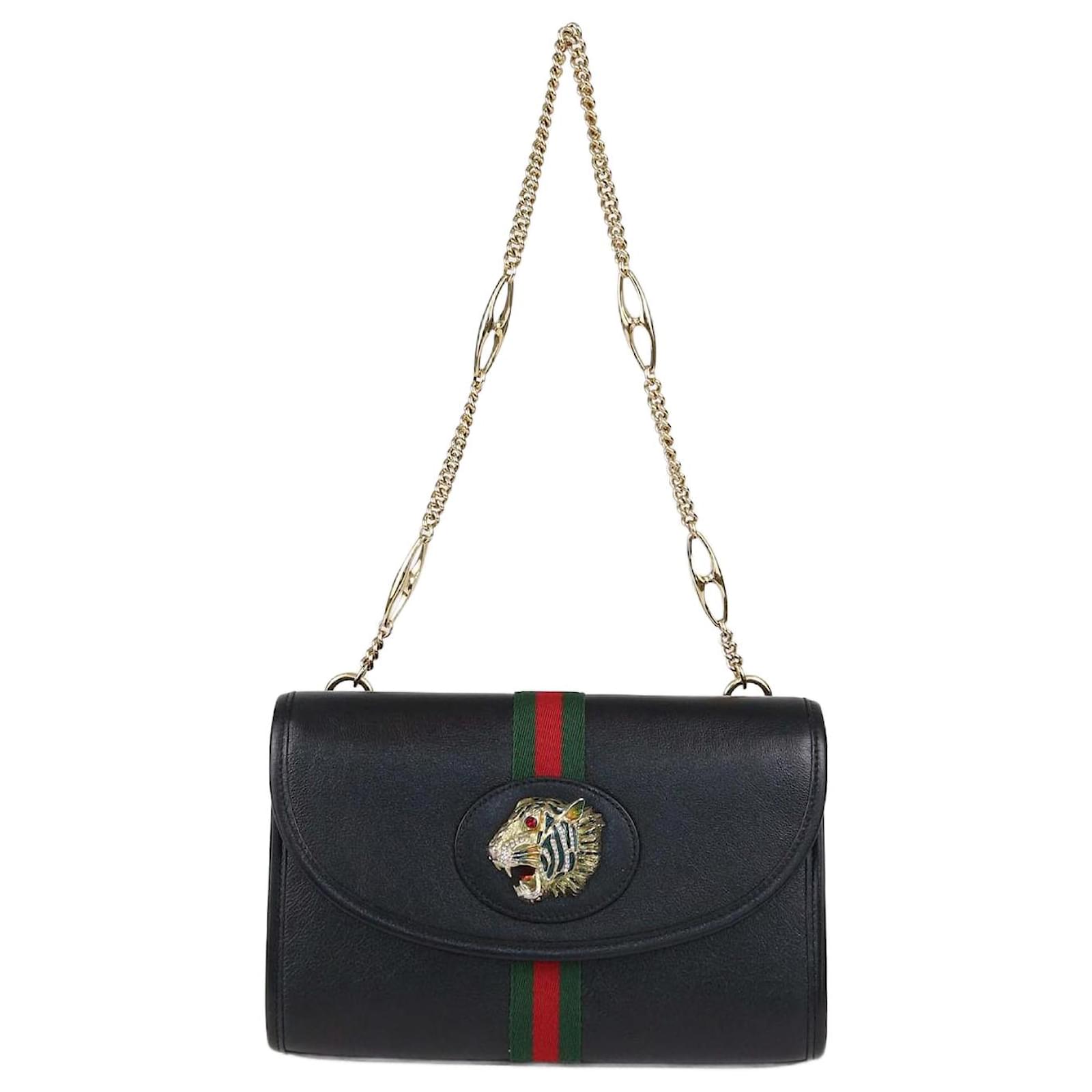 Gucci Black Leather Small Web Rajah Chain Shoulder Bag Cloth ref