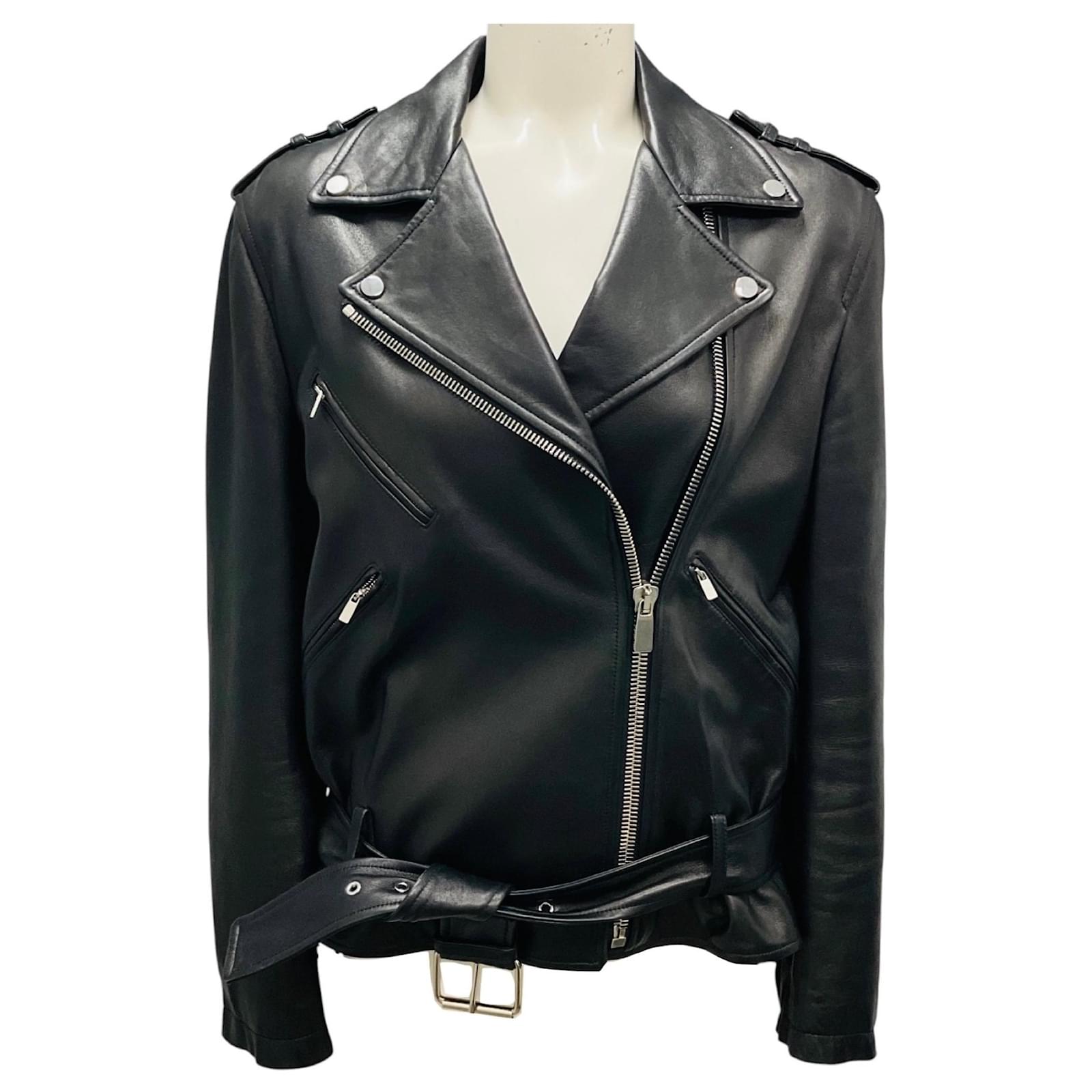 Michael Kors Collection Black Lamb Leather Moto Zip Jacket ref